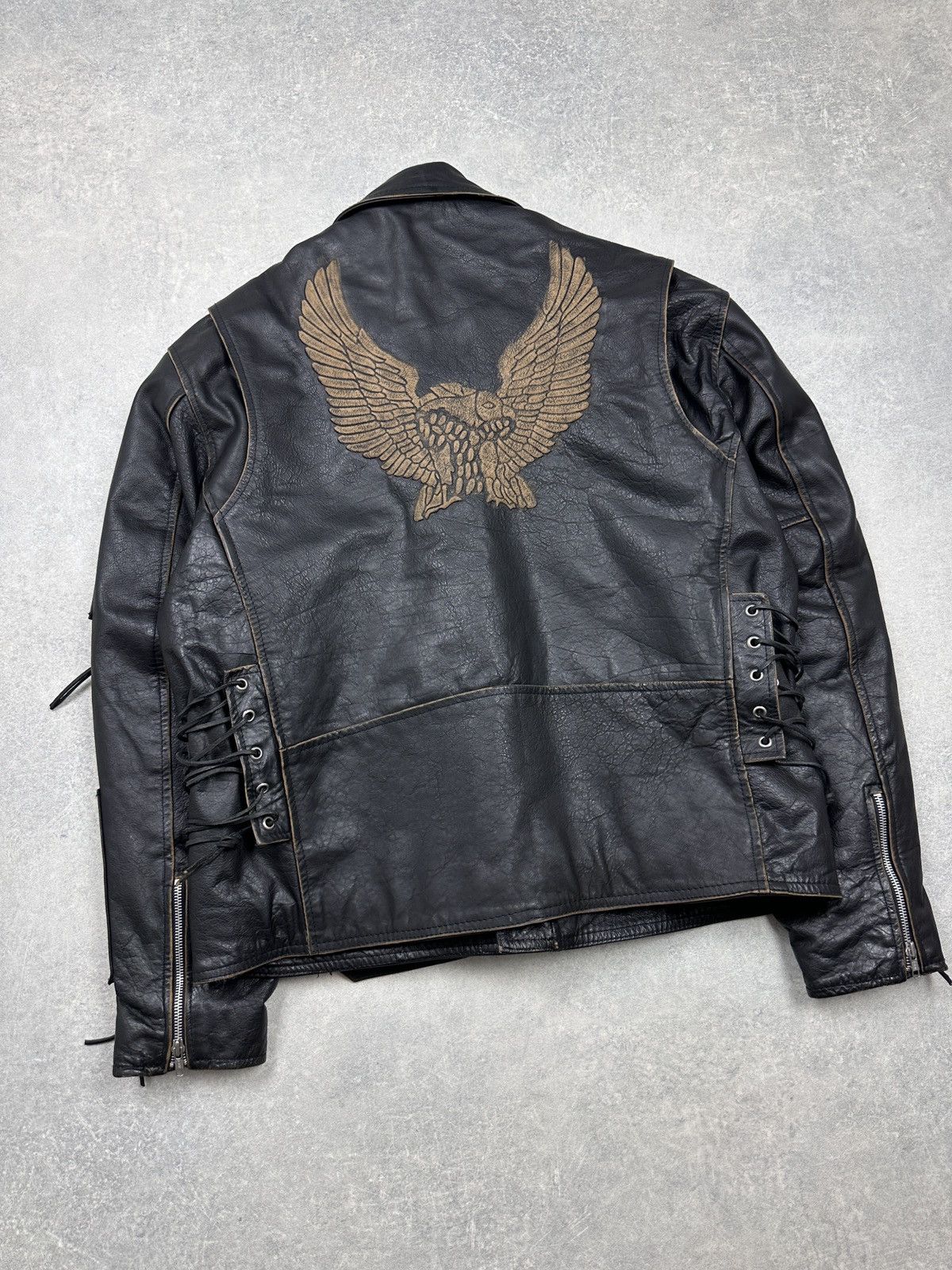 Japanese Brand × Vintage Vintage Leather Biker Jacket Eagle Embroidery Dirty-12 Size US XL / EU 56 / 4 - 10 Thumbnail