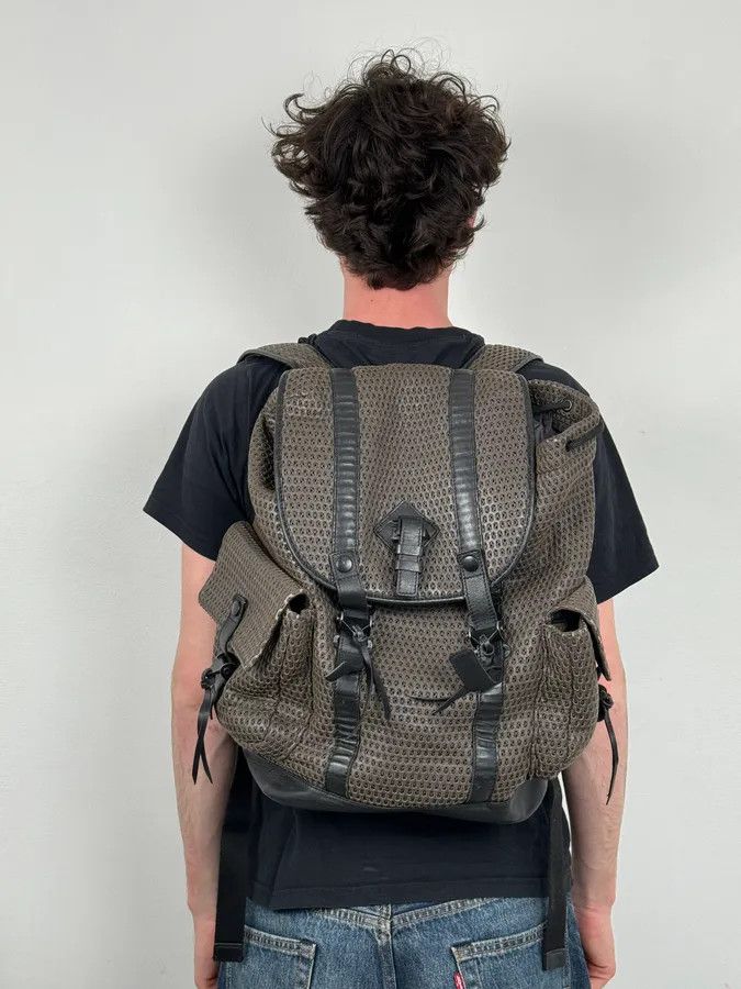 Emporio Armani FW2013 Emporio Armani Taupe Grey Perfored Leather Multi-Pocket Backpack Size ONE SIZE - 2 Thumbnail