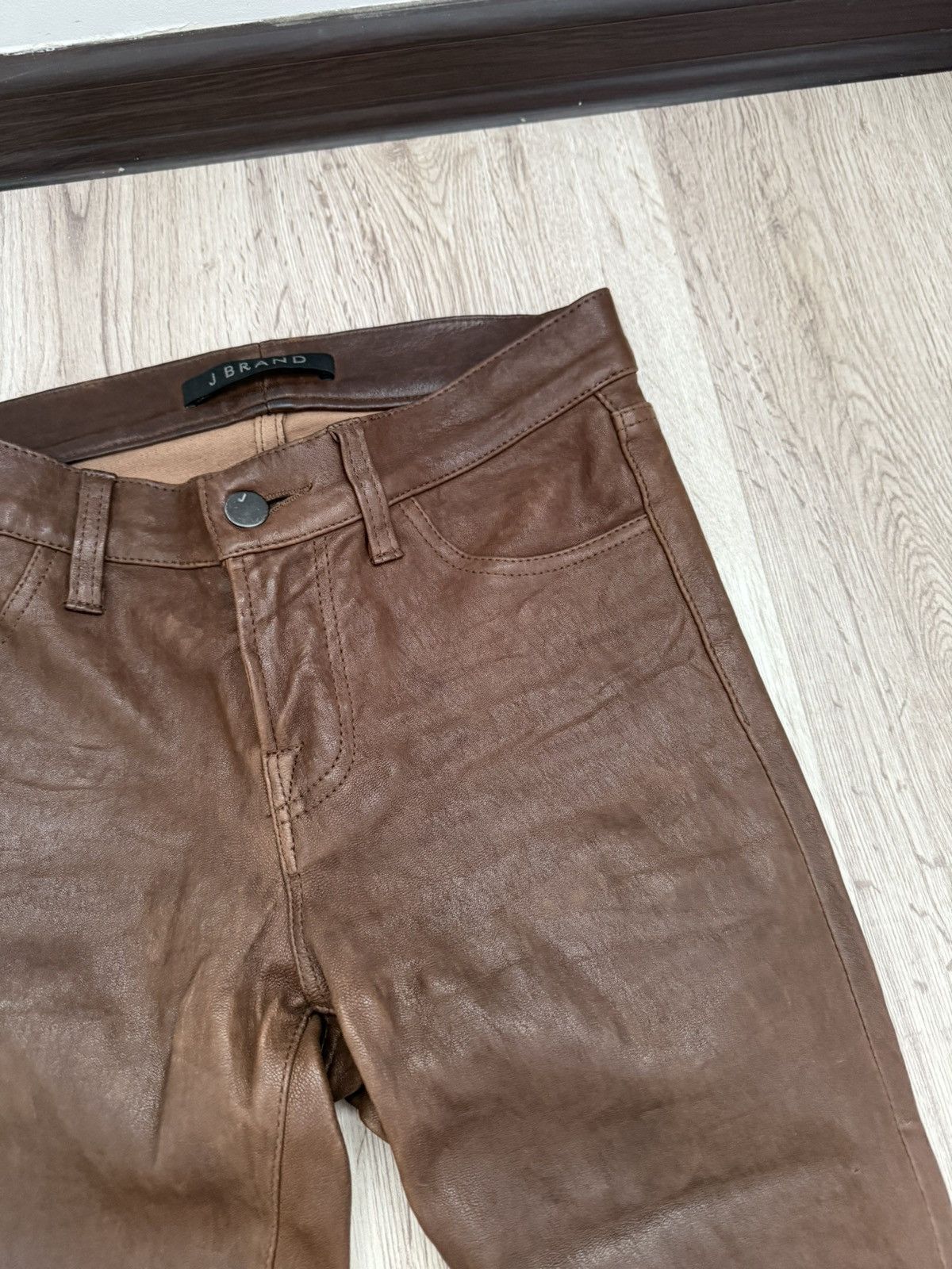 J Brand J Brand Brown Stretch Lamb Leather Zip Pants Size 25 Size 25" / US 0 / IT 36 - 4 Thumbnail