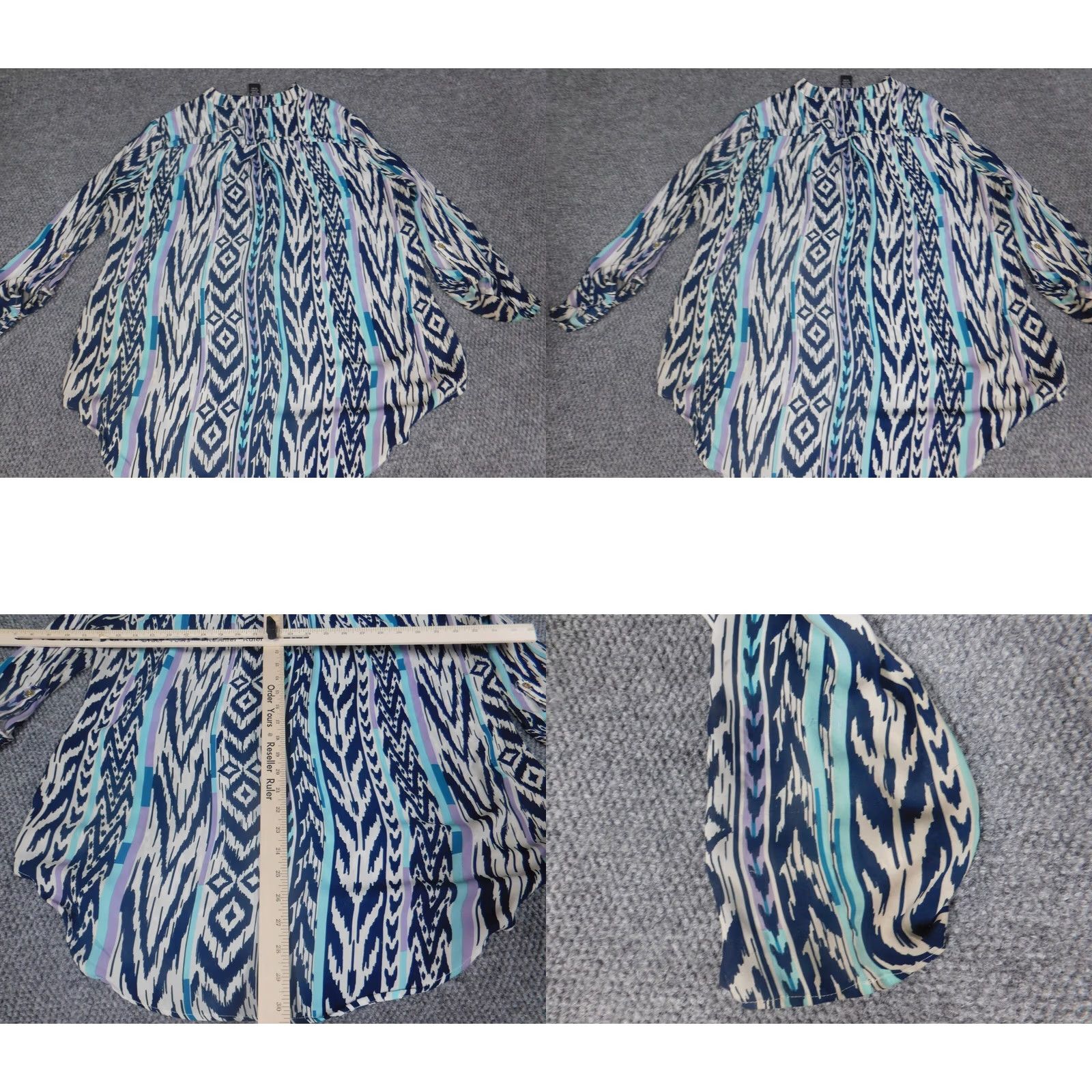 Vintage Riley & James Womens Blouse XL Blue Button Down Casual Long Sleeve Crew Neck Geometric Rayon Polyester Stretch Regular Vintage: No Size XL / US 12-14 / IT 48-50 - 8 Thumbnail