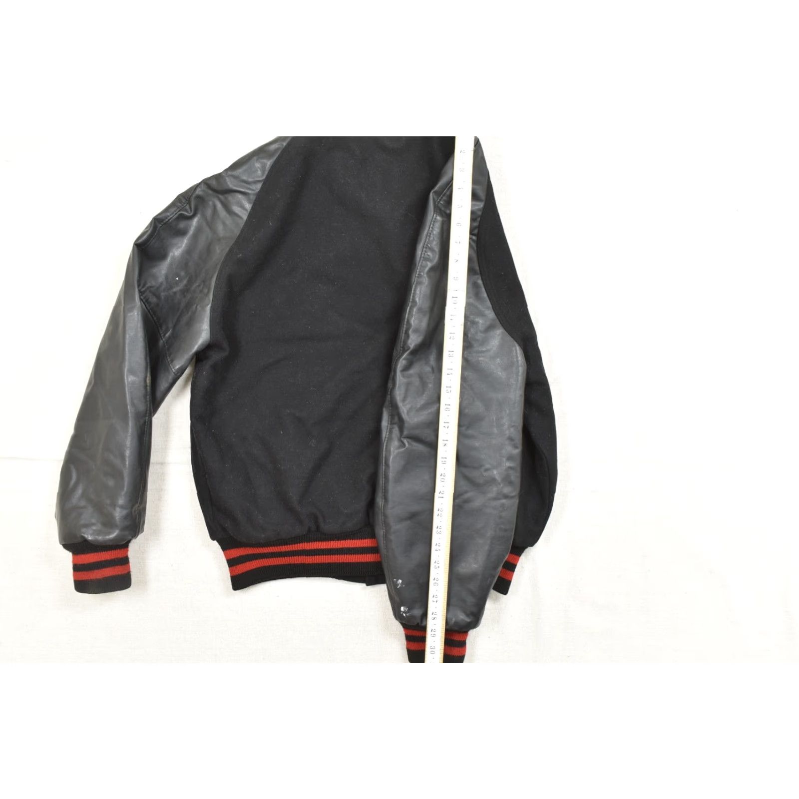 Vintage Neff Mens Large Vintage Varsity Bomber Jacket Black Red Wool Leather Letterman D Size US L / EU 52-54 / 3 - 5 Thumbnail