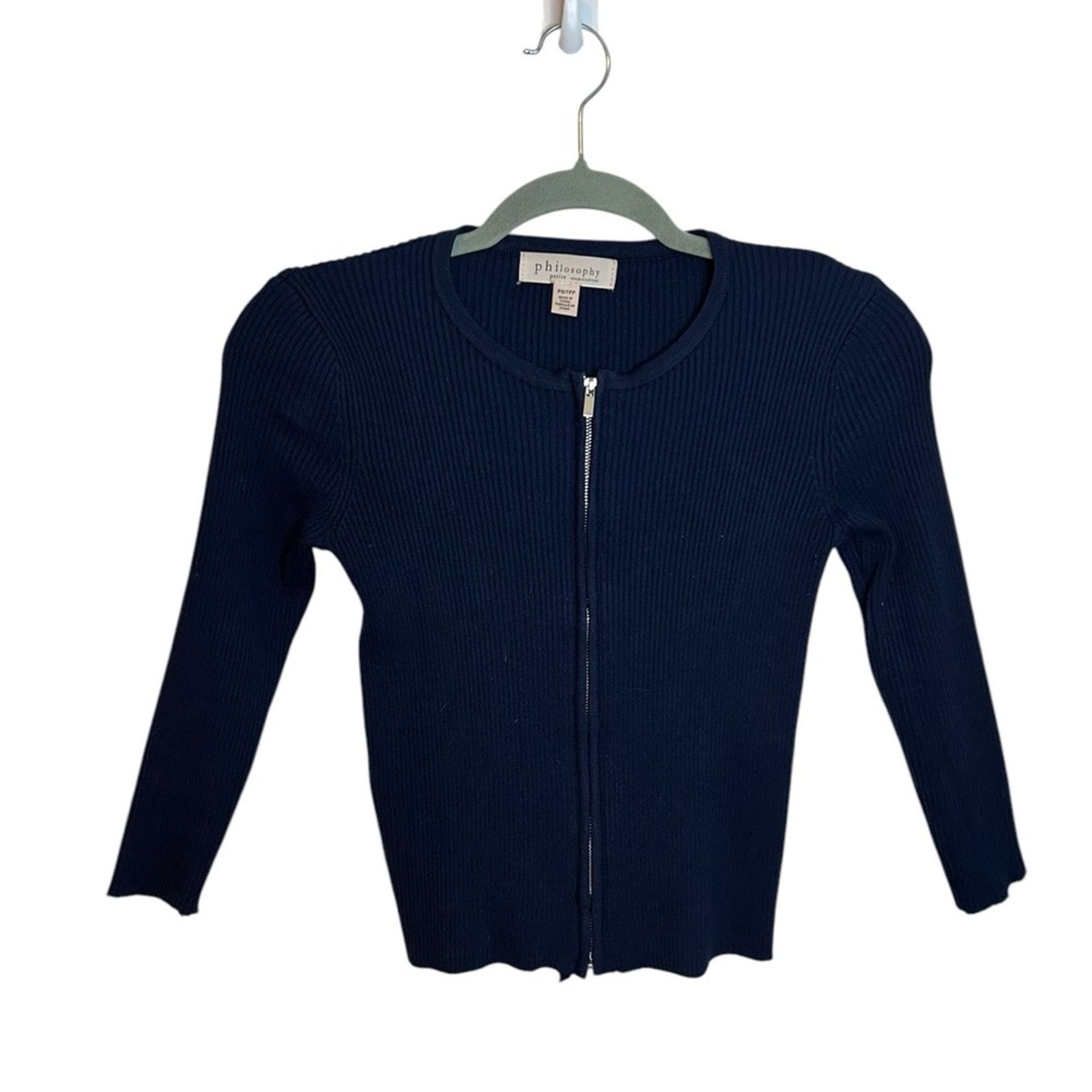 Other Philosophy Navy Blue Ribbed Full Zip Cardigan Size S / US 4 / IT 40 - 1 Thumbnail