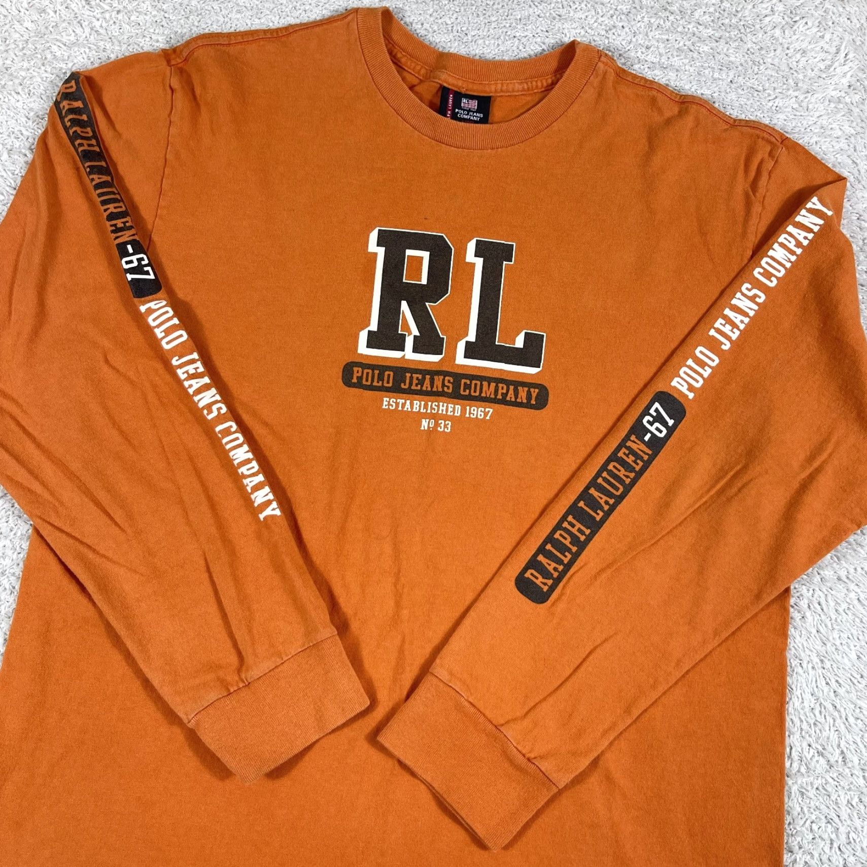 Polo Ralph Lauren VINTAGE Polo Jeans Co T-Shirt Mens L Orange Long Sleeve 90s Y2K Skate Ralph Lauren Mens Size US L / EU 52-54 / 3 - 2 Thumbnail