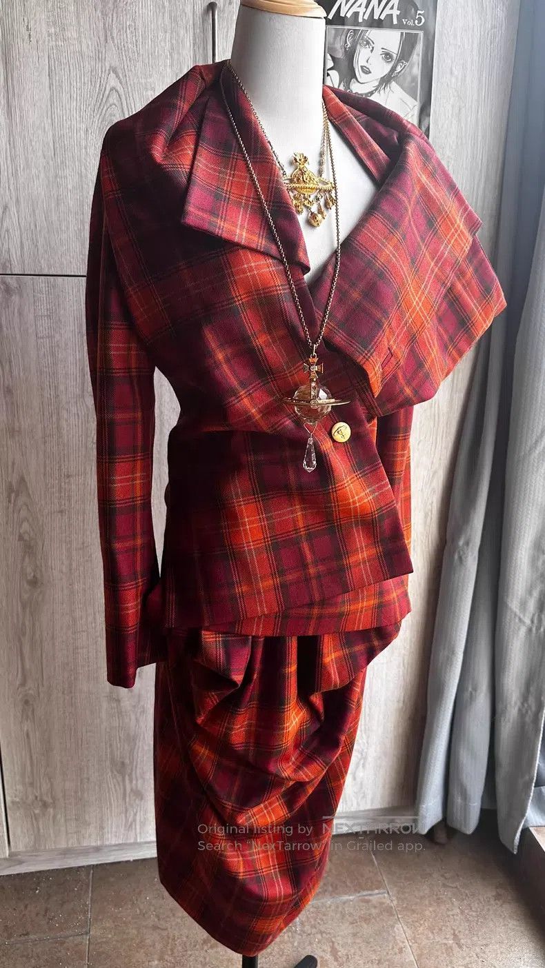 Vivienne Westwood Vivienne Westwood Orange Grid Asymmetrical Shawl Suit Jack Size M / US 6-8 / IT 42-44 - 5 Thumbnail