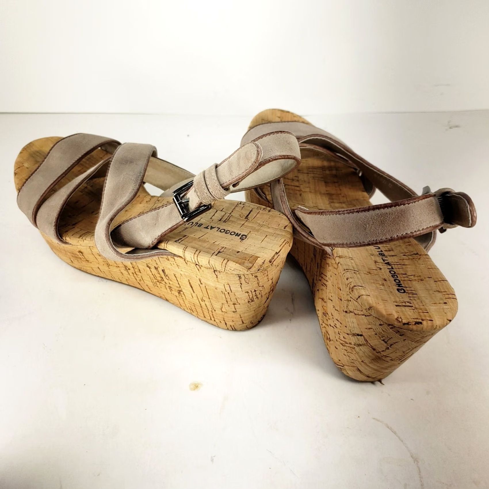CHOCOOLATE Chocolat Blu Ward Wedge Sandal Strappy Leather Nubuck Beige 8M Womens Casual Formal Cork Buckle Size US 8 / IT 38 - 5 Thumbnail