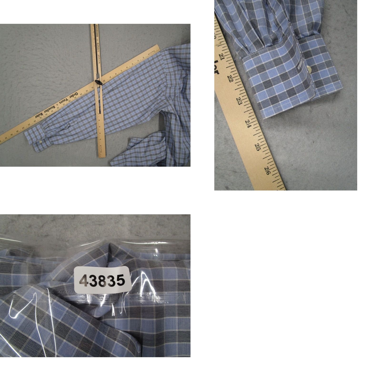 David Donahue David Donahue Mens 16 34 Blue Check Long Sleeve Dress Shirt Size 34R - 8 Thumbnail