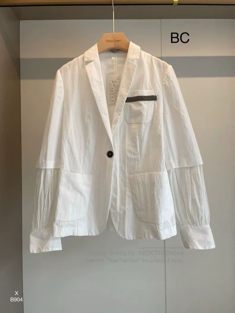 Brunello Cucinelli Brunello Cucinelli White Beaded Cotton Blazer Size M / US 6-8 / IT 42-44 - 1 Thumbnail