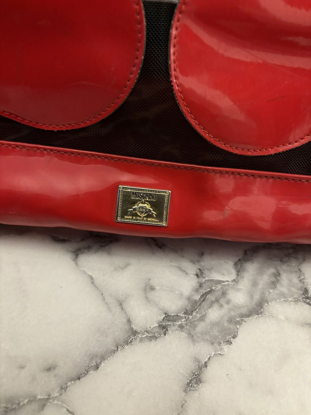 Moschino Rare 90s Moschino Red Heart Patent and Mesh Tote Bag Size ONE SIZE - 2 Thumbnail