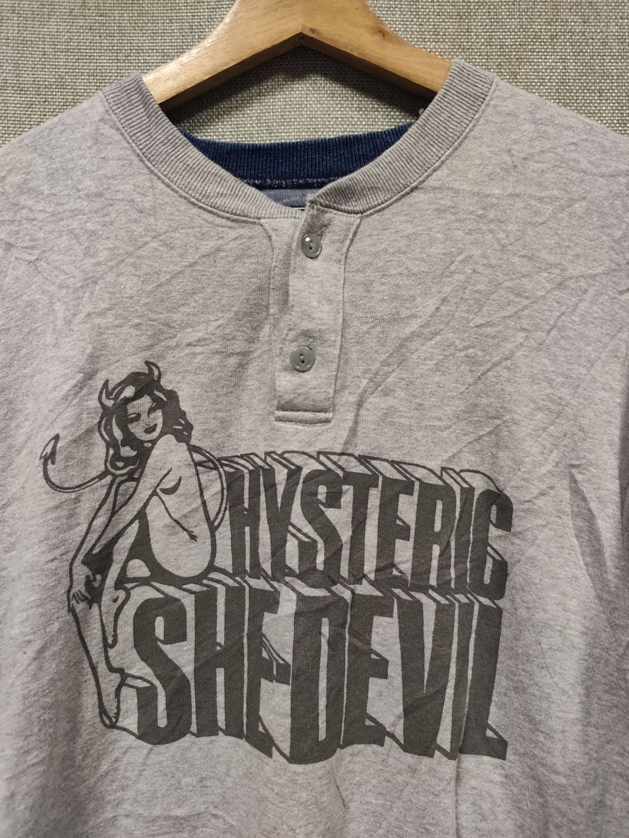 Hysteric Glamour HG She Devil Reconstructed Denim Hybrid Henley Sweatshirt Size US L / EU 52-54 / 3 - 4 Thumbnail