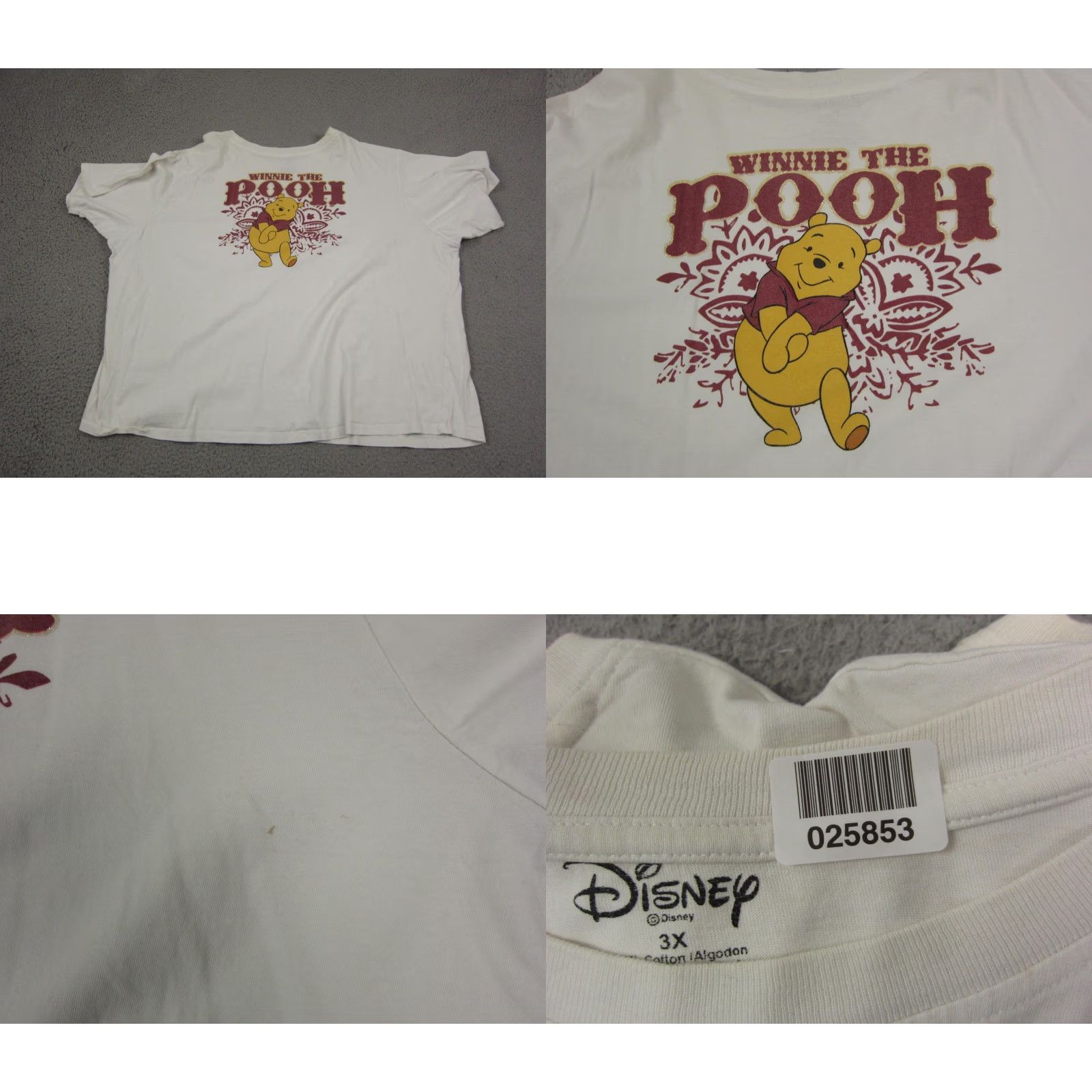 Disney Disney Winnie the Pooh Shirt Womens 3X White Crew Neck Short Sleeve Cotton T-Shirt Casual Easy Care All Seasons 90s Classic Size XXL / US 16-18 / IT 52-54 - 9 Thumbnail