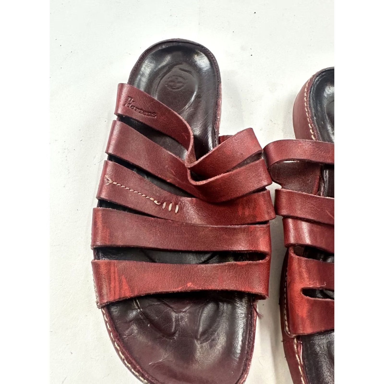 Dr. Martens VINTAGE Dr. Martens Sandals Womens Red Leather Open Toe Mules Slip On Strappy Cushioned AirWair 90s Womens Size US 5 / IT 35 - 4 Thumbnail