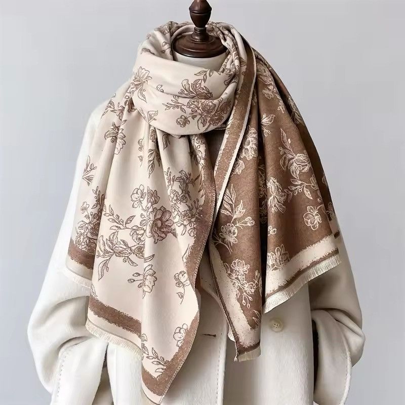 Vintage Winter Warm Shawl Elegant Floral Cashmere Scarf Size ONE SIZE - 2 Thumbnail