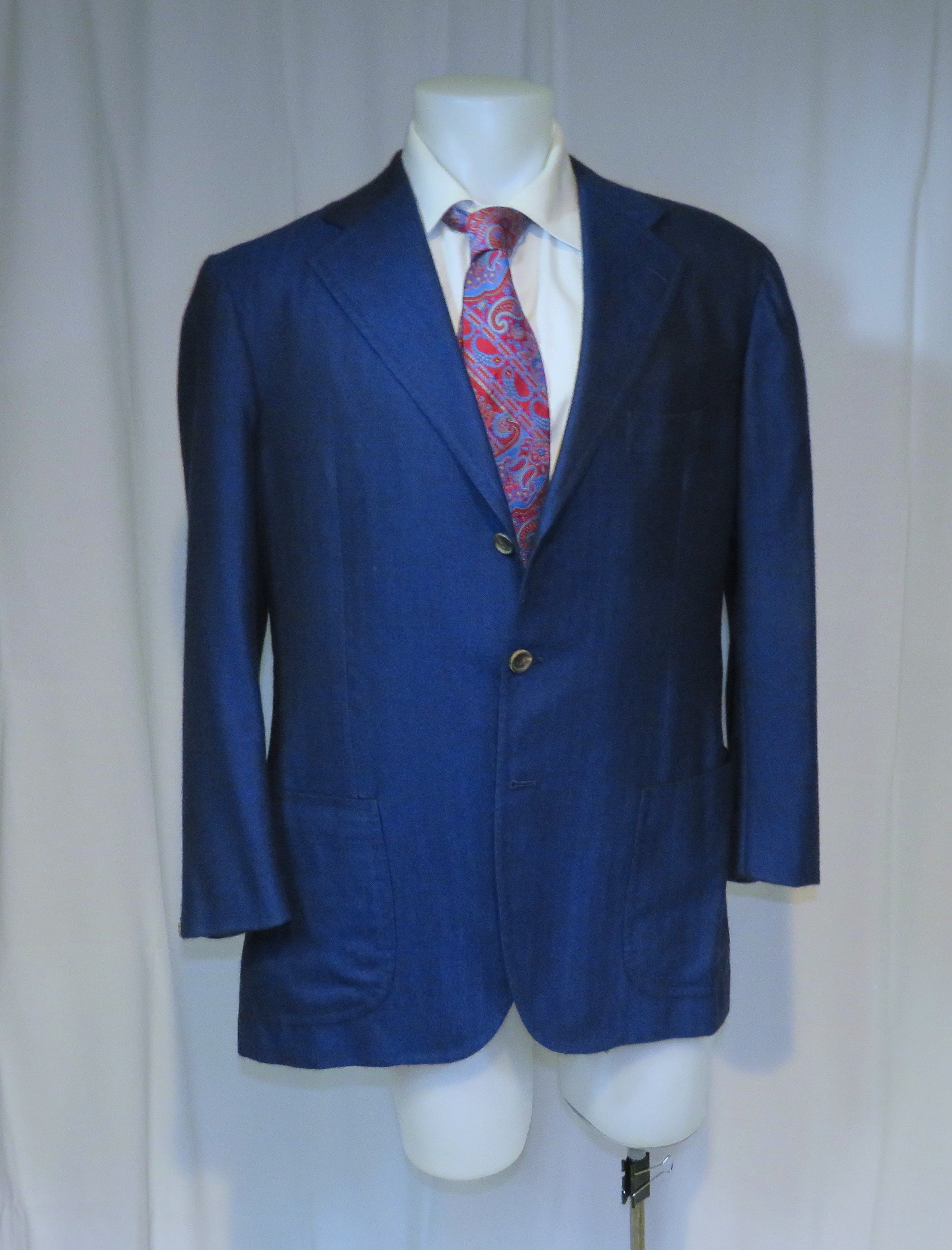 Cesare Attolini 100% Cashmere Blue Herringbone Three Button Sport Coat 46R Size 46R - 7 Thumbnail