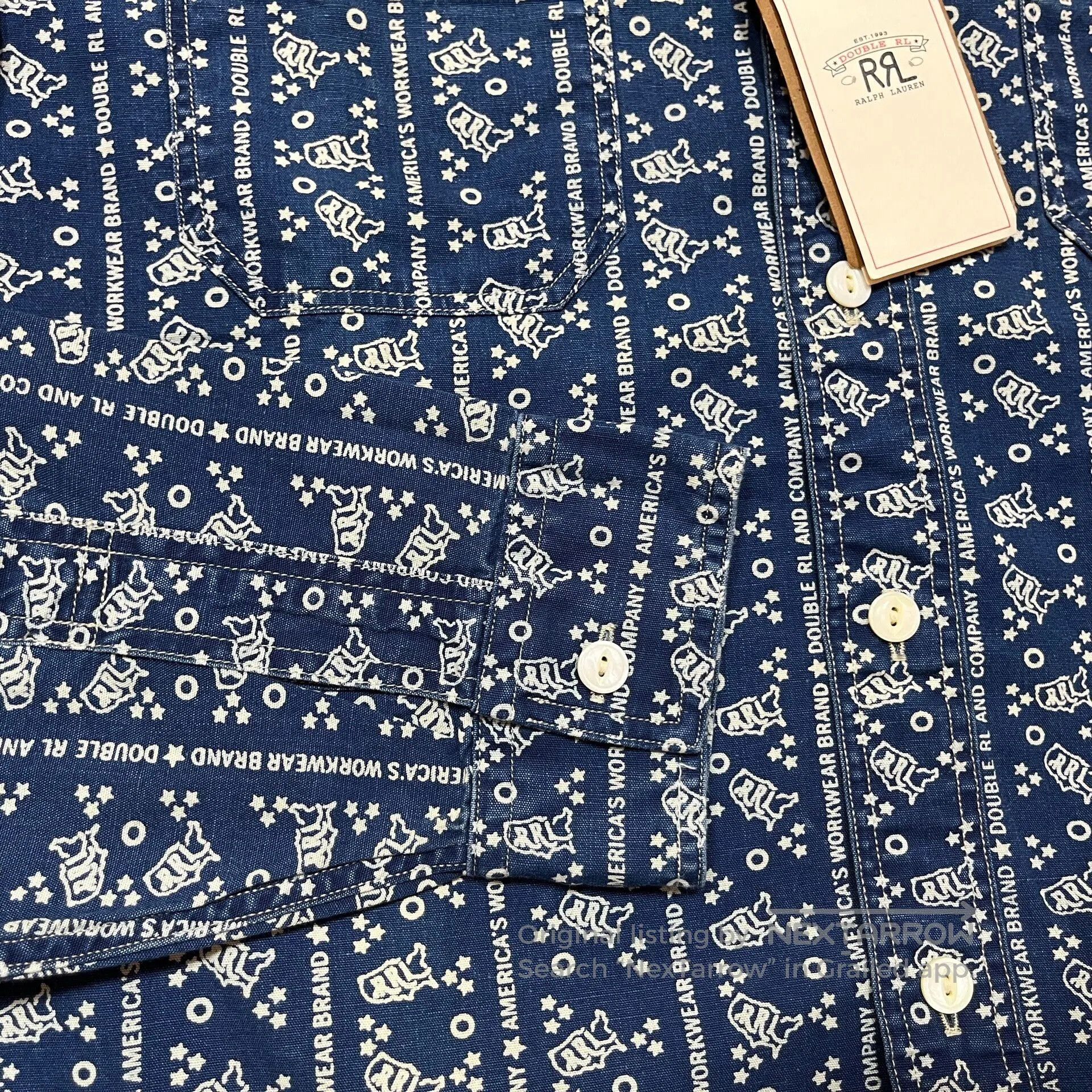 RRL Ralph Lauren RRL Blue Printed Logo Shirt. Size US M / EU 48-50 / 2 - 6 Thumbnail
