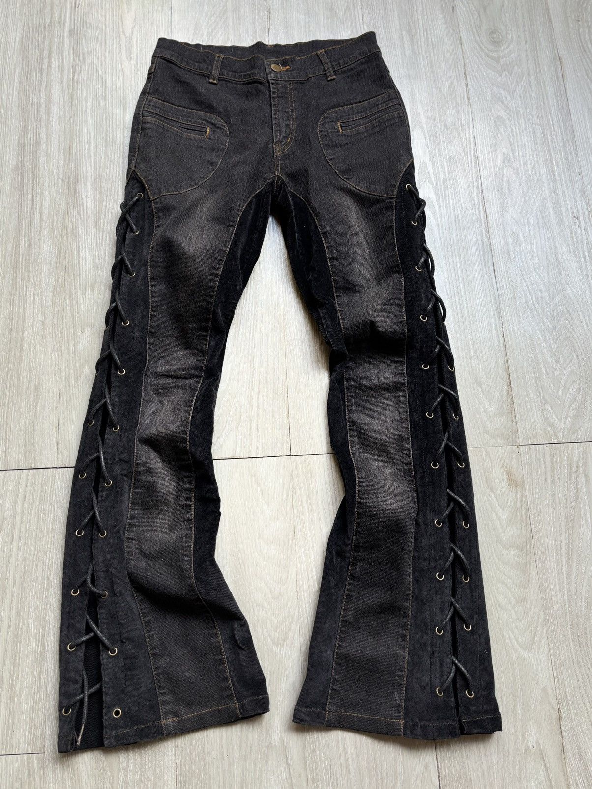 Japanese Brand VERTGARMENTS lace up flare jeans Size US 27 - 1 Thumbnail