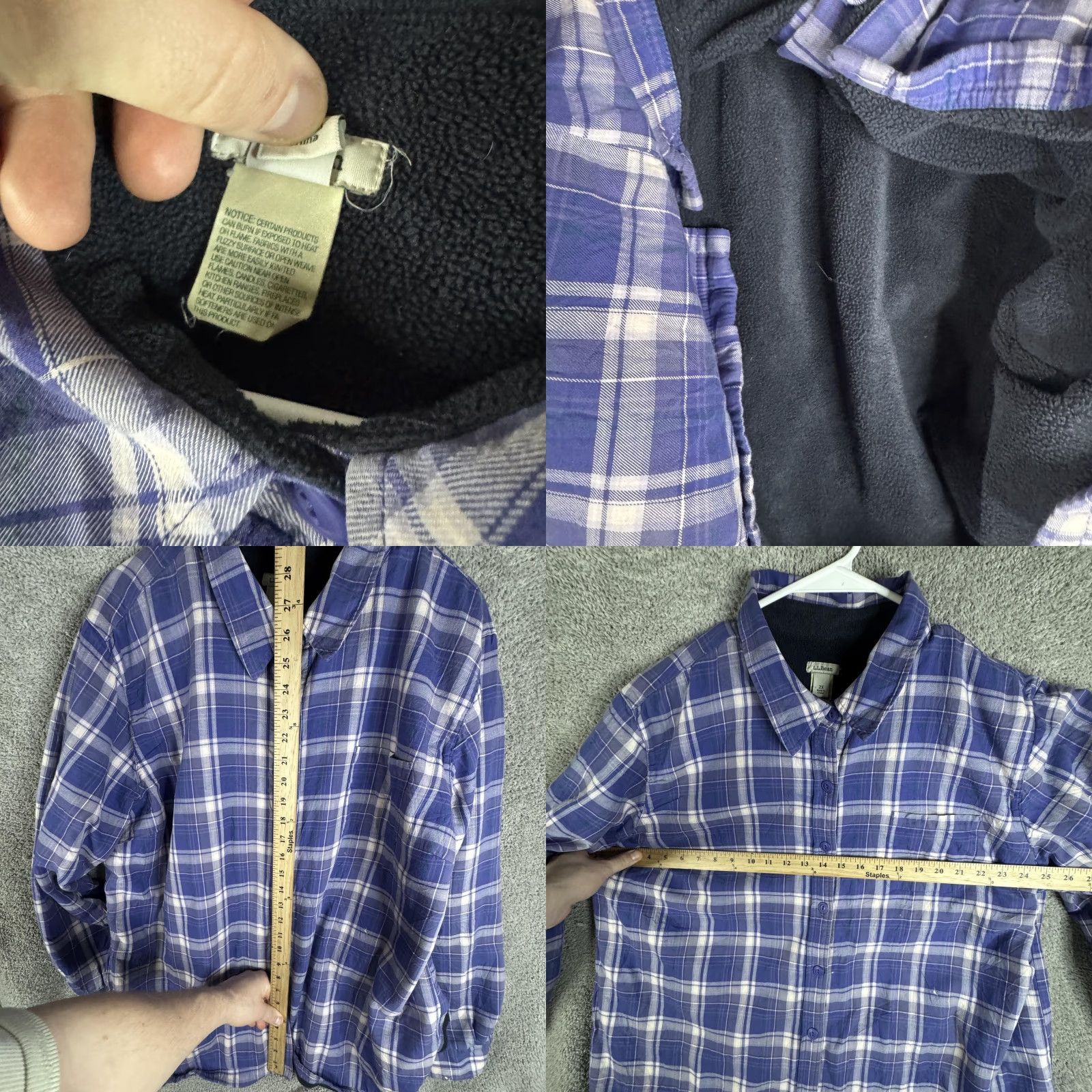 Vintage L.L.Bean Jacket Womens 2X Purple Plaid Flannel Fleece Lined Button Front Pockets Size XXL / US 16-18 / IT 52-54 - 9 Thumbnail