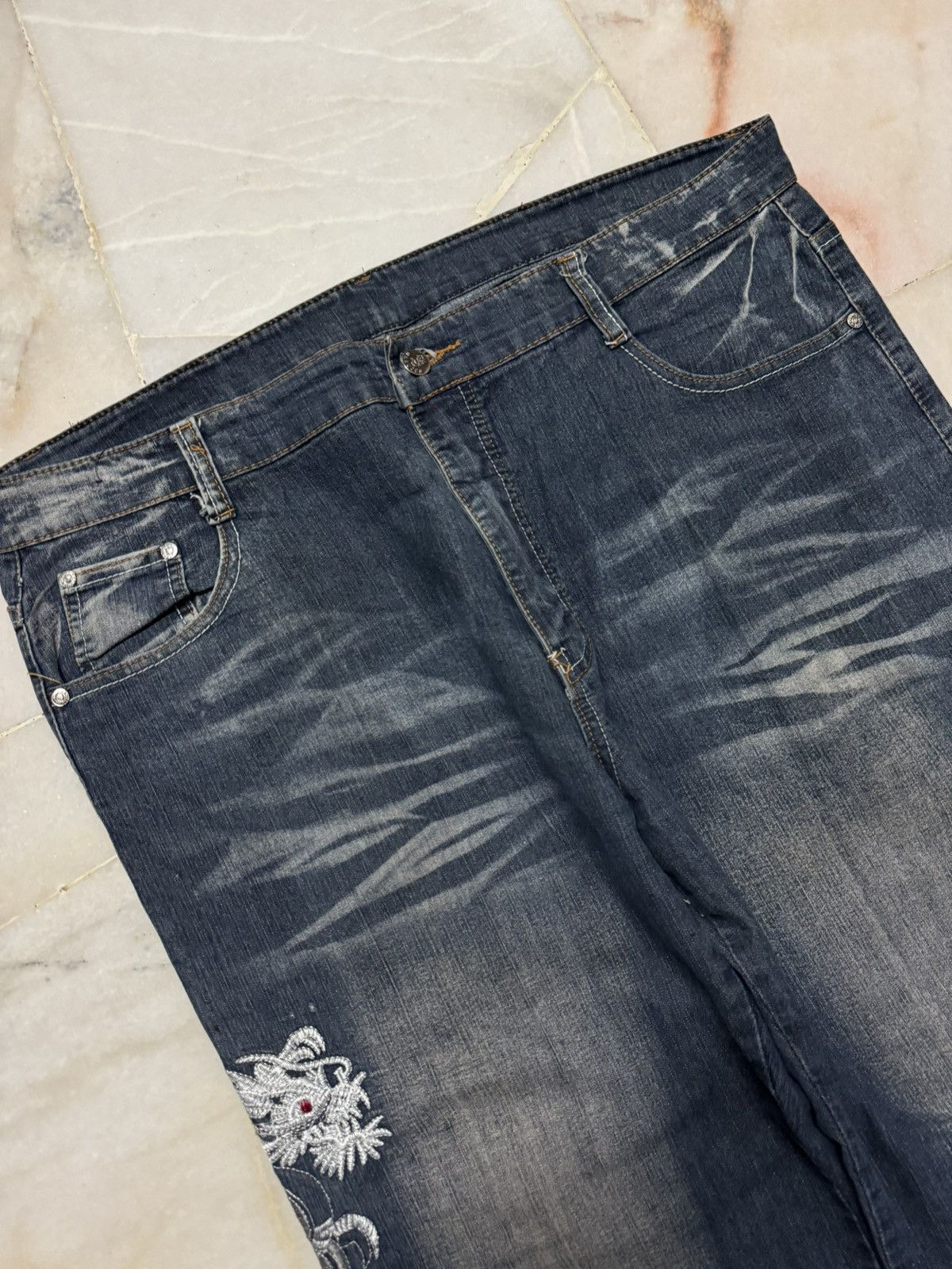 Seditionaries 💥WIDE💥JAPANESE TATTOO DRAGON EMBROIDERY BAGGY JEANS RARE Size US 36 / EU 52 - 6 Thumbnail