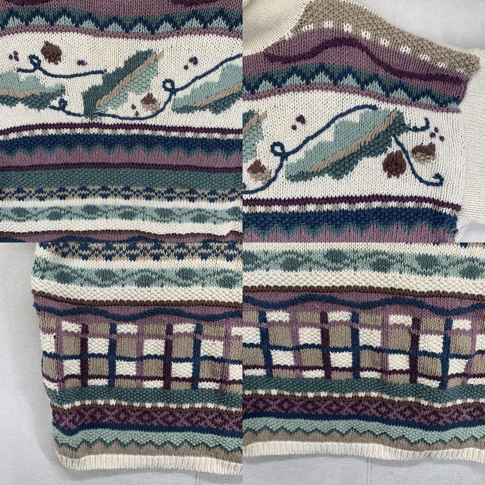 Vintage VINTAGE Women's Jumper Large Embroidered Detailed Front Mauve Light Sage Natural Size L / US 10 / IT 46 - 8 Thumbnail