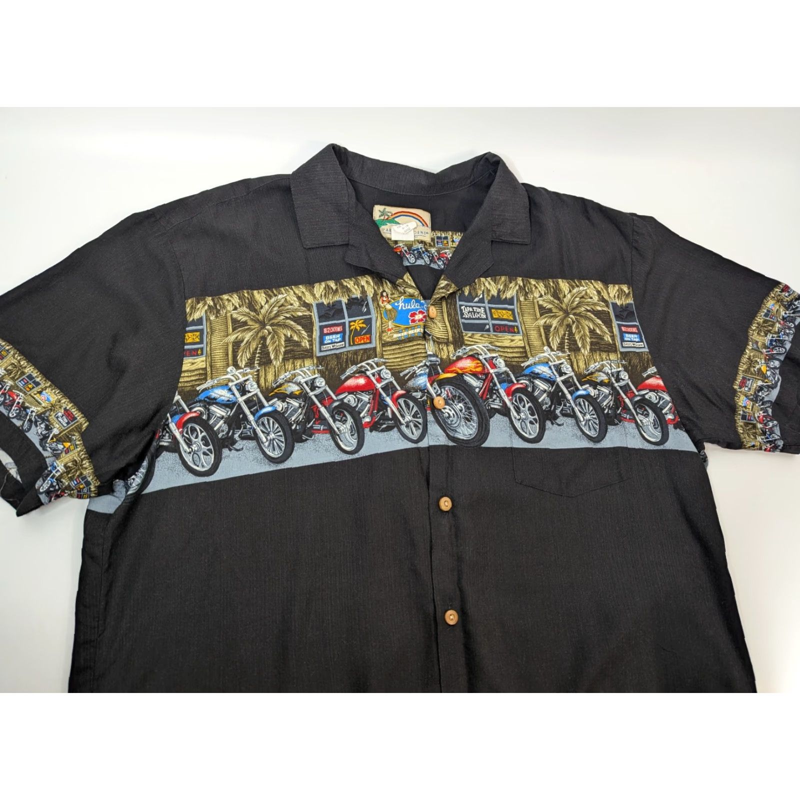 Paradise Found Vintage Paradise Found Mens Hawaiian Shirt Black Motorcycles Aloha Rayon Cotton Button-Up Short Sleeve L Spring Summer Mens Size US L / EU 52-54 / 3 - 2 Thumbnail