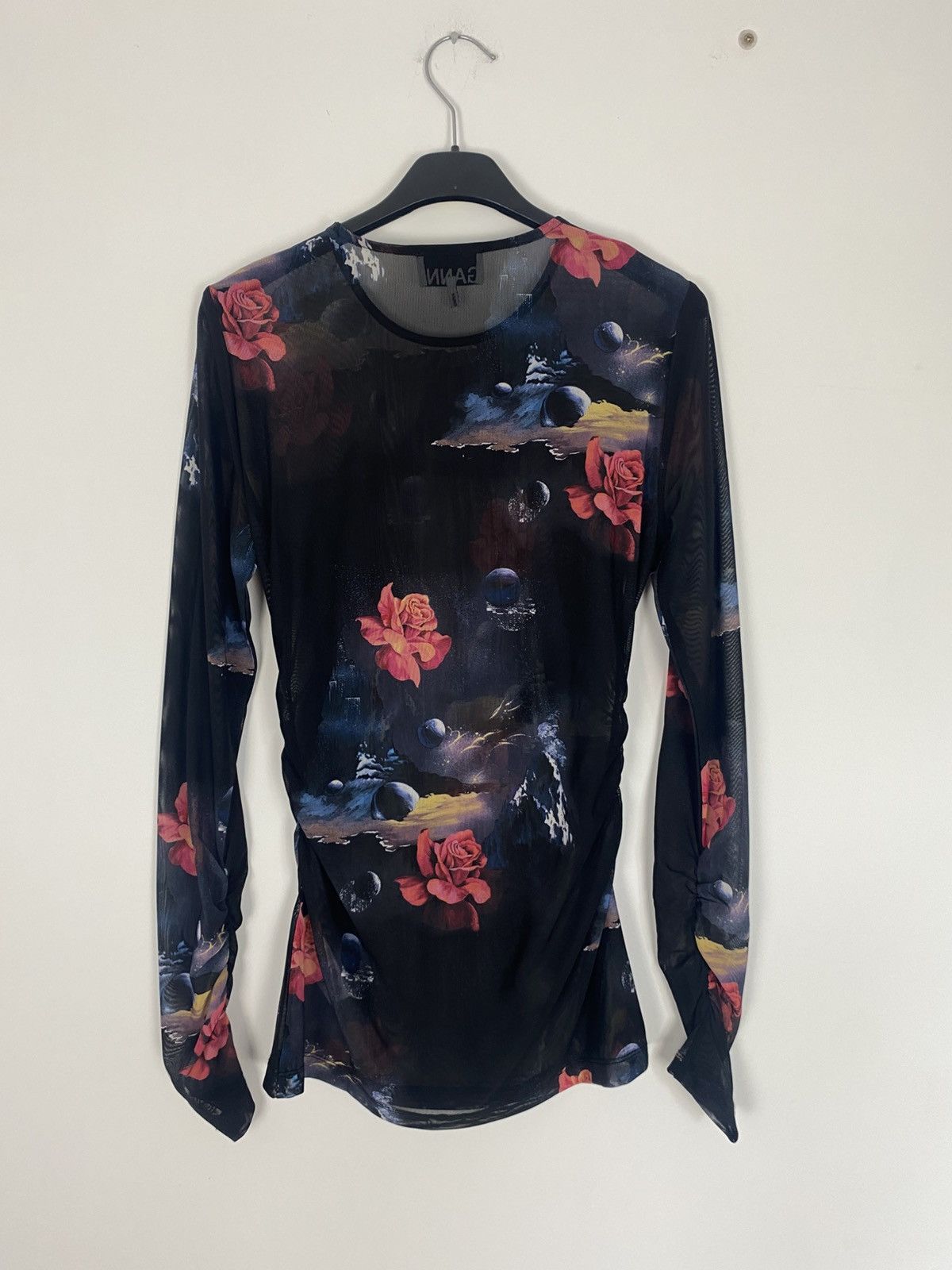 Ganni Ganni Mesh Printed Long Sleeved Gathered Blouse Floral y2k Size XS / US 0-2 / IT 36-38 - 10 Thumbnail