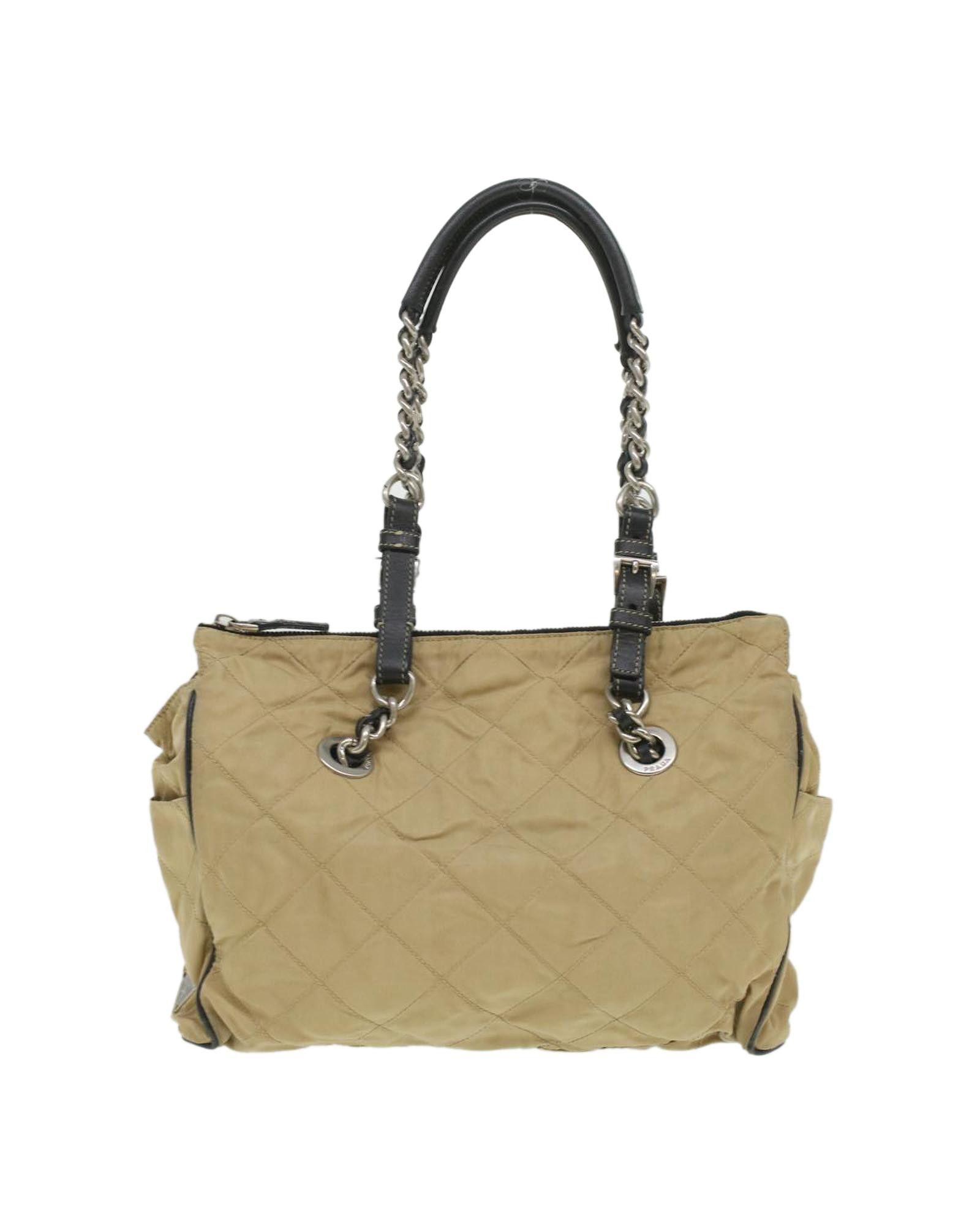image of Beige Canvas Prada Handbag, Women's