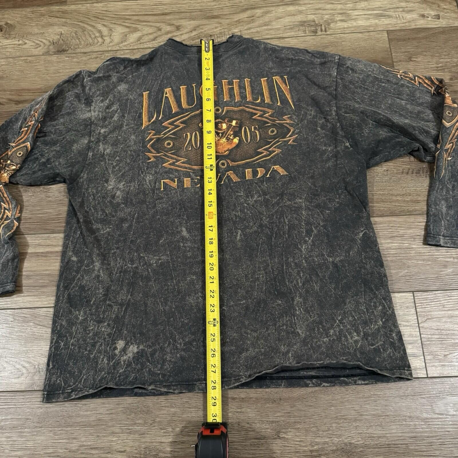 Anvil Vintage Y2K Black Acid Wash Laughlin Biker Henley Shirt Size US XL / EU 56 / 4 - 8 Thumbnail