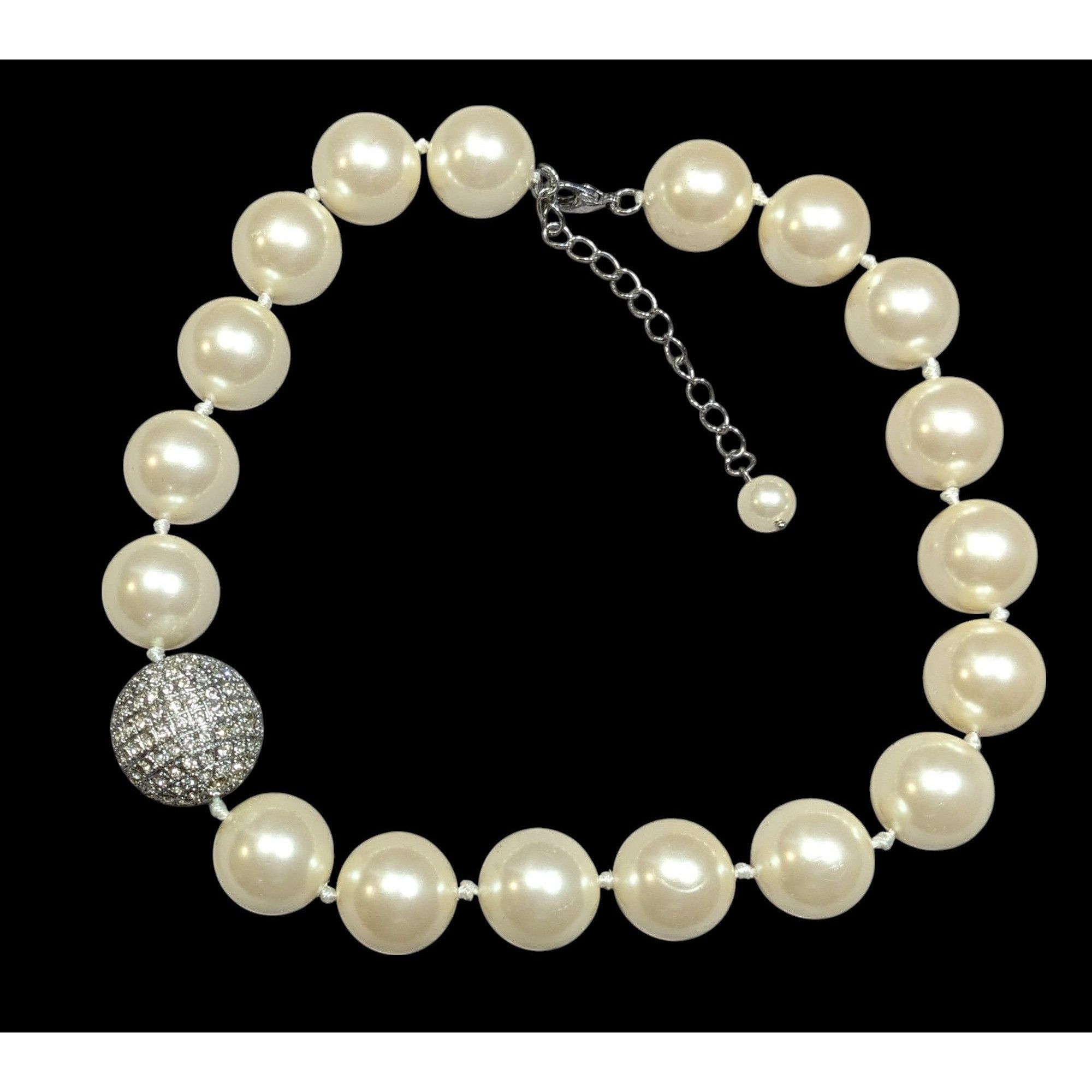 Other Vintage Glam Chunky Faux Pearl Necklace With Rhinestone Bead Size ONE SIZE - 1 Thumbnail