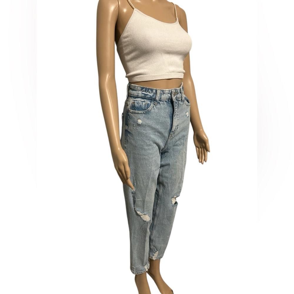 Zara ZARA high rise light washed straight cut tattered denim Size 25" / US 0 / IT 36 - 2 Thumbnail