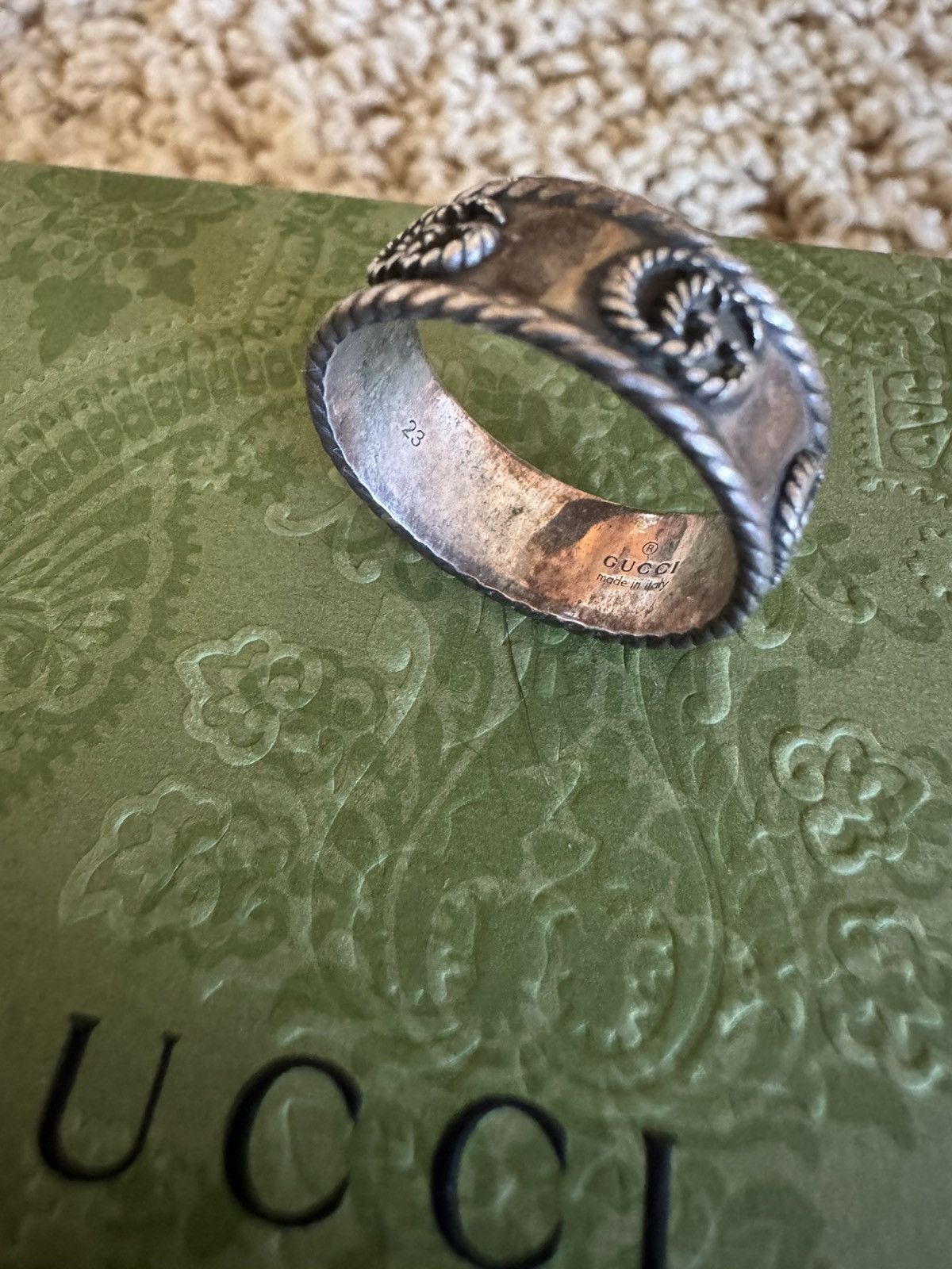 Gucci Gucci GG Marmont Ring Silver Unisex w/ Box, Bag & Receipt Size ONE SIZE - 5 Thumbnail
