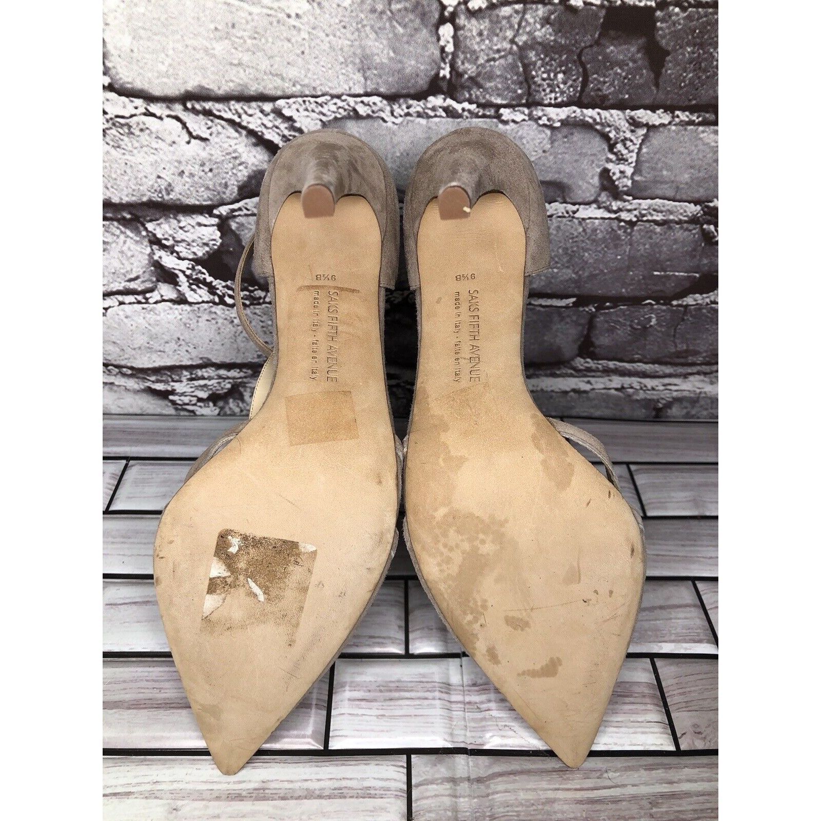 Saks Fifth Avenue Saks Fifth Ave Taupe Suede Leather Pointed Toe Strap Heels W Size US 9.5 / IT 39.5 - 9 Thumbnail