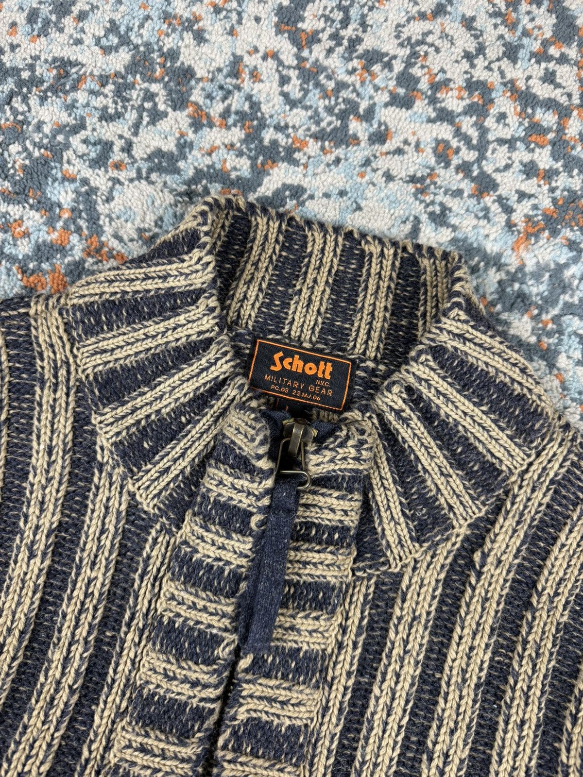 Schott × Vintage Vintage 90s Schott NYC military gear heavy zip knit sweater Size US L / EU 52-54 / 3 - 11 Thumbnail