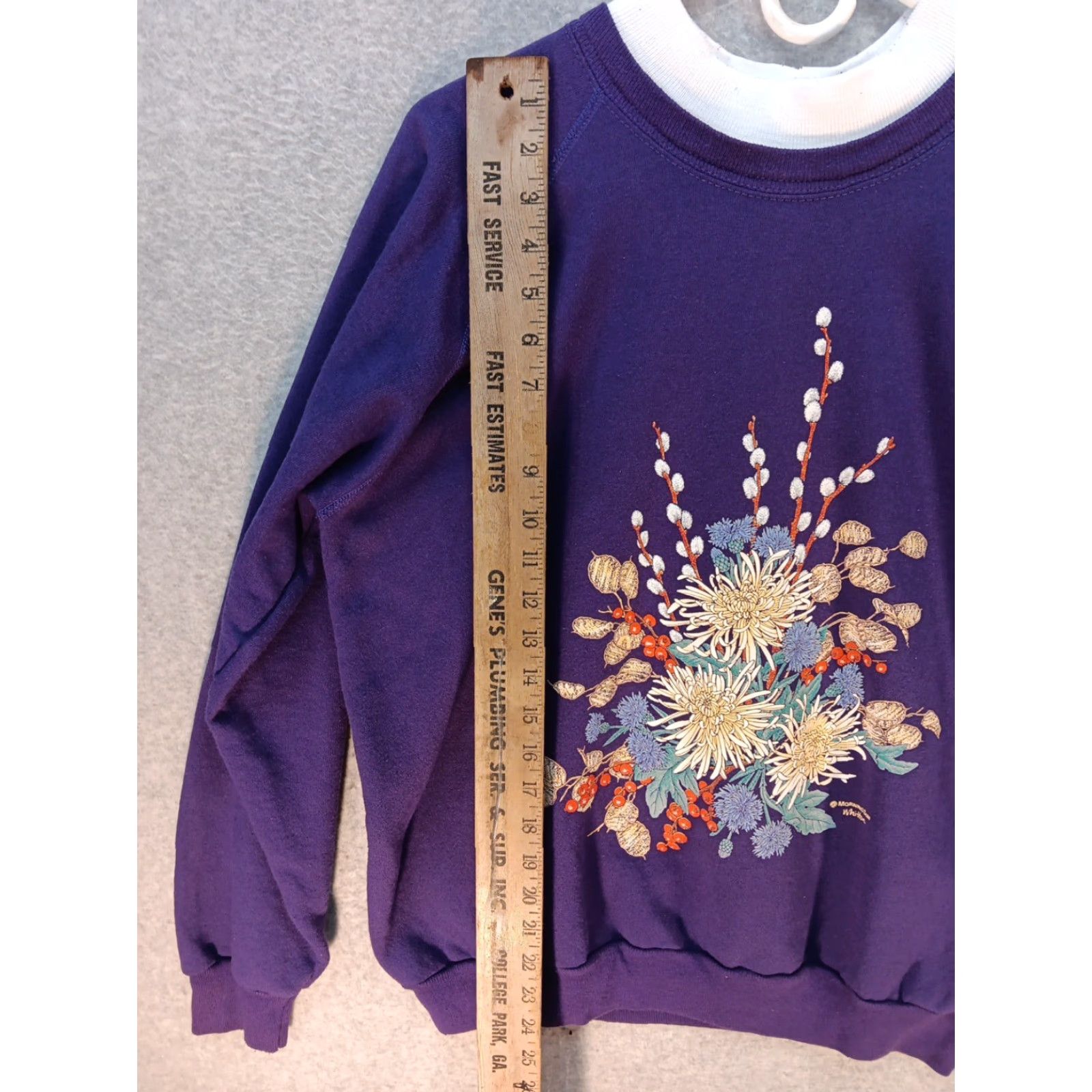 Vintage VTG Morning Sun Sweatshirt Women's L Purple Floral 90s Grandma GUC Pullover Fleece All Seasons Sweatshirt Ladies, Purple Floral Pattern, US Made Size L / US 10 / IT 46 - 5 Thumbnail