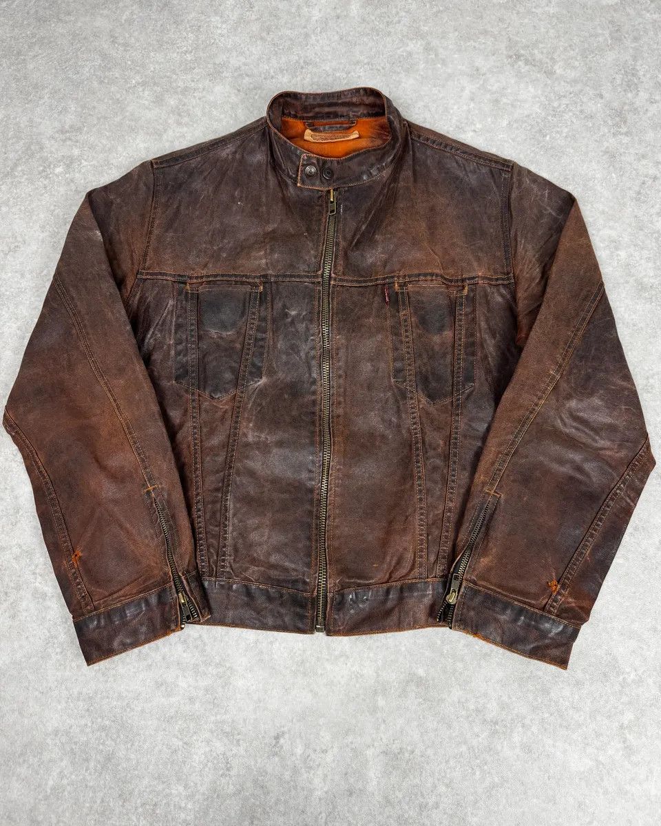 Levi's 1990s Levi’s Biker Waxed Brown Jacket Size US M / EU 48-50 / 2 - 1 Thumbnail