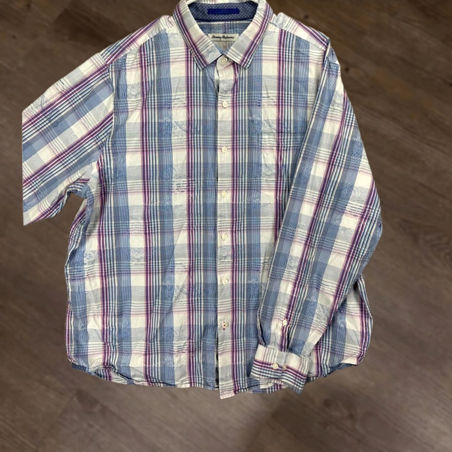 Tommy Bahama Tommy Bahama Shirt Mens Extra Large Blue Silk Blend Plaid Button Up Long Sleeve Size US XL / EU 56 / 4 - 1 Thumbnail