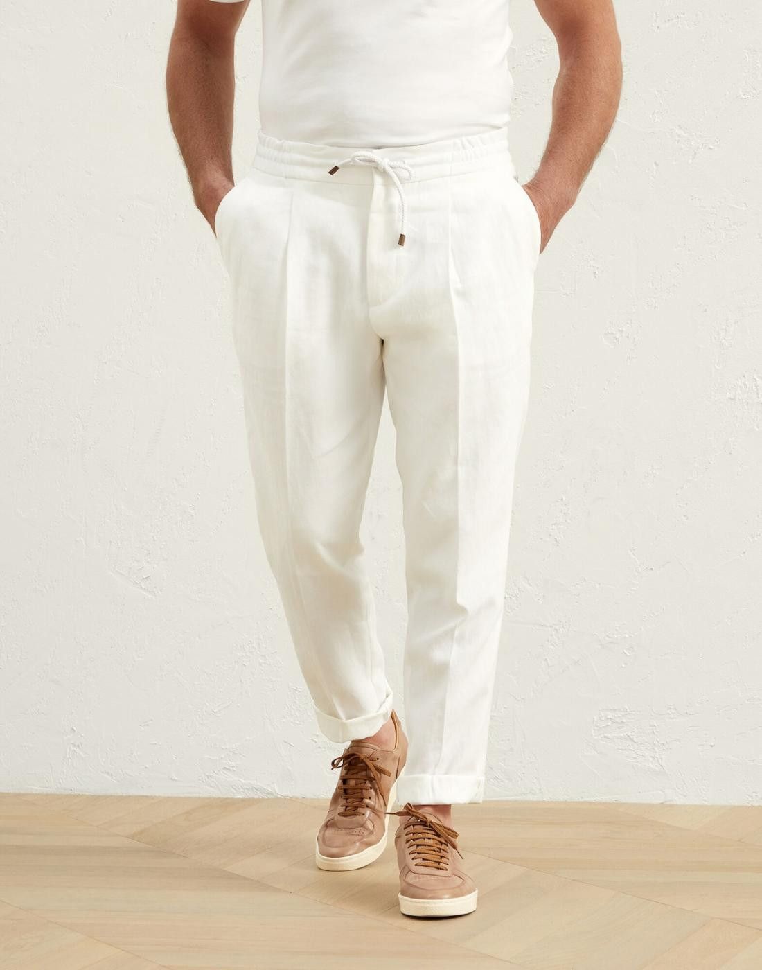 image of Brunello Cucinelli O1W1Db10424 Pants In Open White, Men's (Size 34)