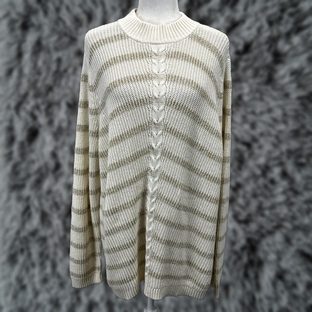 Talbots NEW Talbots Plus Size 2X Knit Sweater Long Sleeve Ivory Gold Stripes Womens Coastal Size XXL / US 16-18 / IT 52-54 - 1 Thumbnail