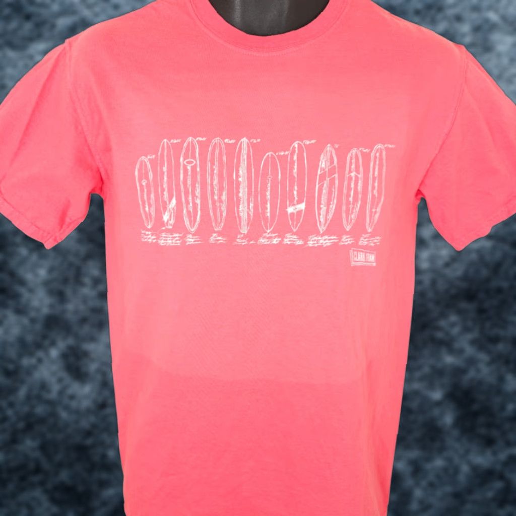 Clarks Clark Foam Surfboards T Shirt Mens Size Small Pink Surfer Surfing Tee Size US S / EU 44-46 / 1 - 1 Thumbnail