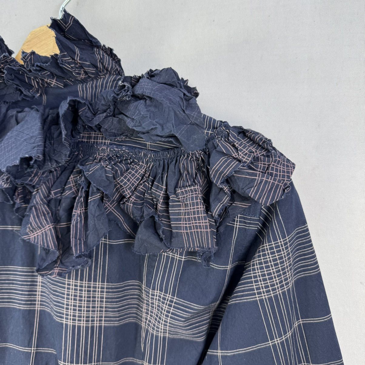 Issey Miyake Vintage Issey Miyake Ruffle Collar Check Blouse Jacket Size S / US 4 / IT 40 - 5 Thumbnail
