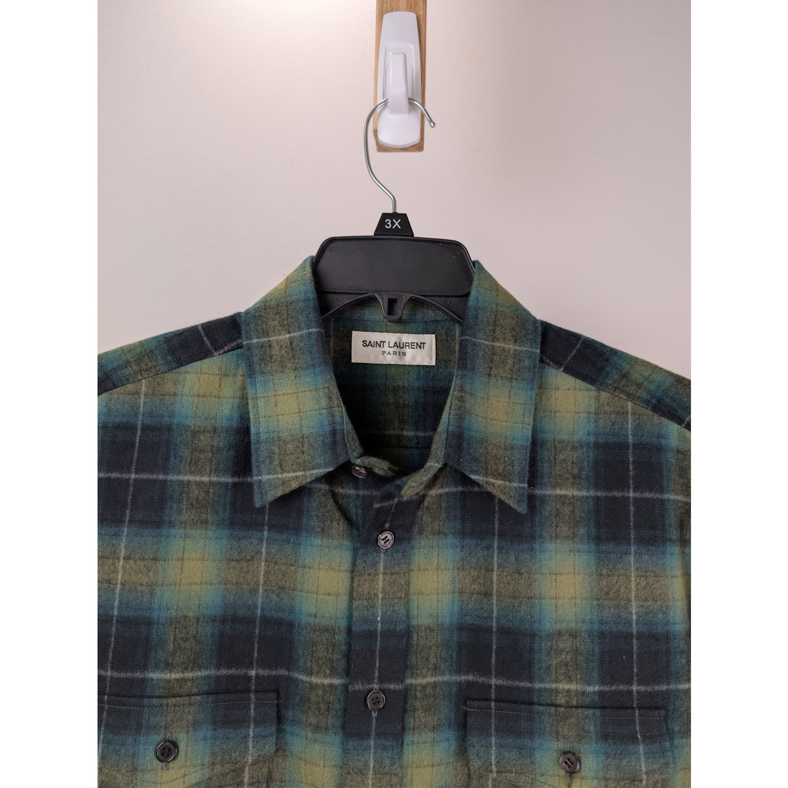 Saint Laurent Paris o1rshd1 Check Print Checked Cotton-Flannel Shirt Black/Green Size US L / EU 52-54 / 3 - 7 Thumbnail
