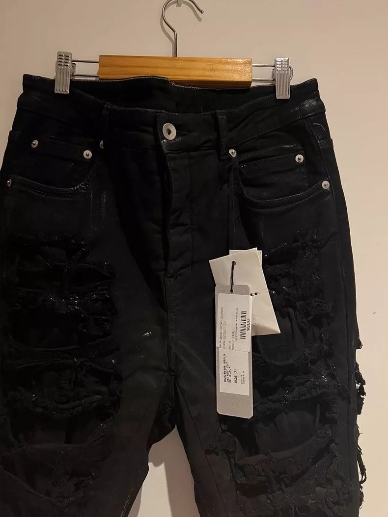 Rick Owens Rick Owens Black Destruction Wax Coated Jeans Size US 31 - 2 Thumbnail