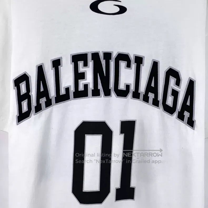 Balenciaga Balenciaga White Logo Letter Printed Cotton Round Neck Sho Size US S / EU 44-46 / 1 - 4 Thumbnail