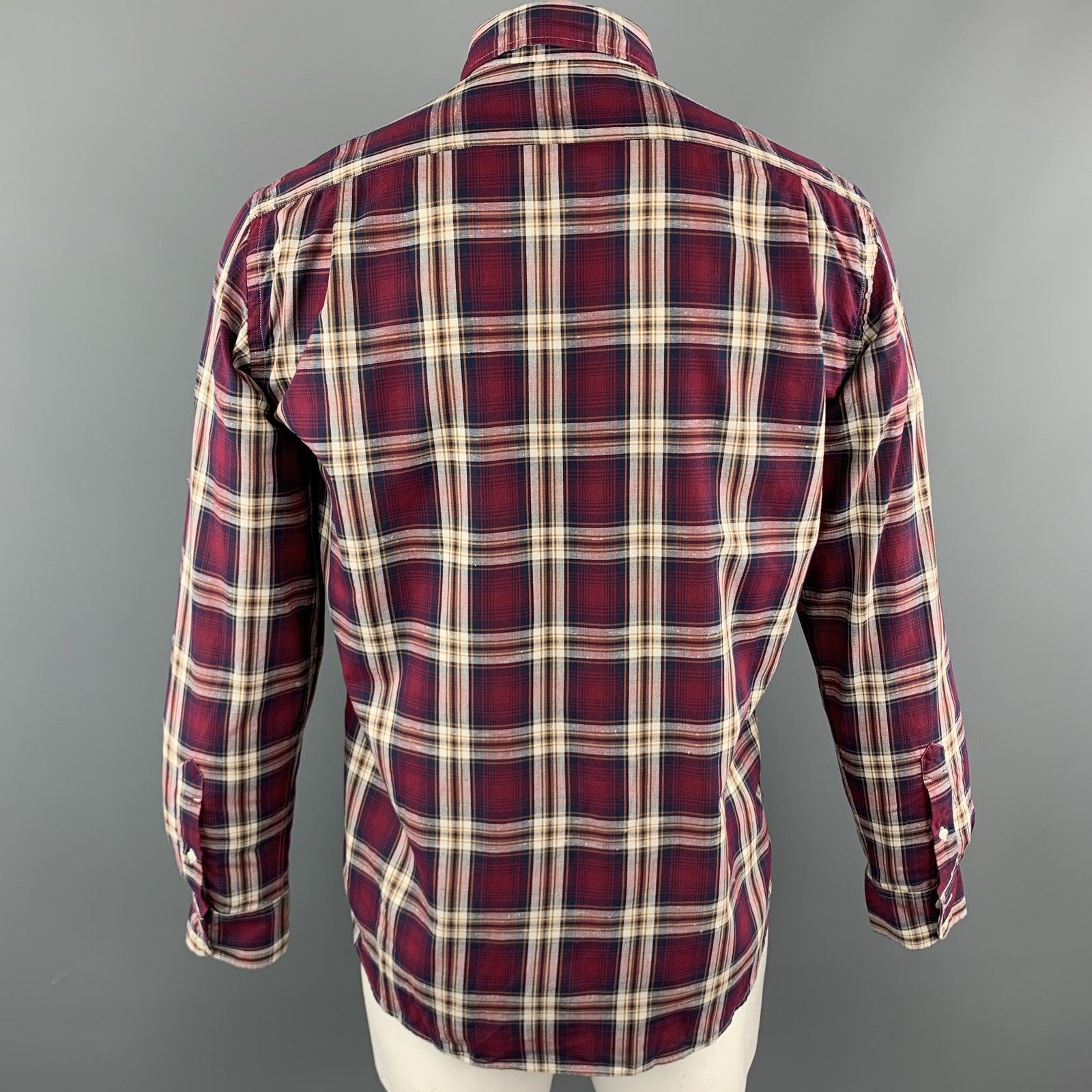 Hartford HARTFORD L Burgundy Brown Plaid Cotton Button Up Shirt Size US L / EU 52-54 / 3 - 4 Thumbnail