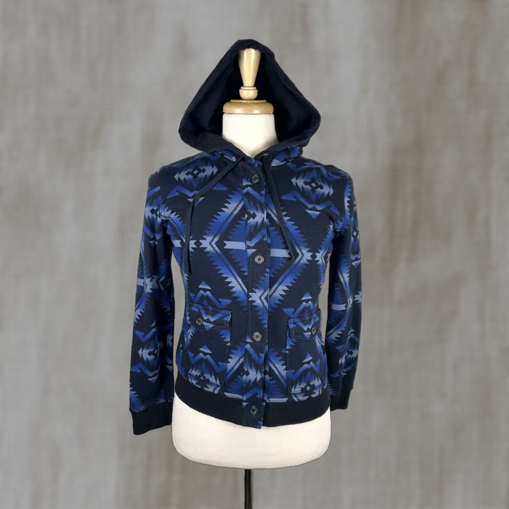 Ralph Lauren Lauren Ralph Lauren Hoodie Sweater Jacket Blue Aztec Southwestern Womens Medium Knit Comfort Cardigan Pockets Hooded Size M / US 6-8 / IT 42-44 - 1 Thumbnail