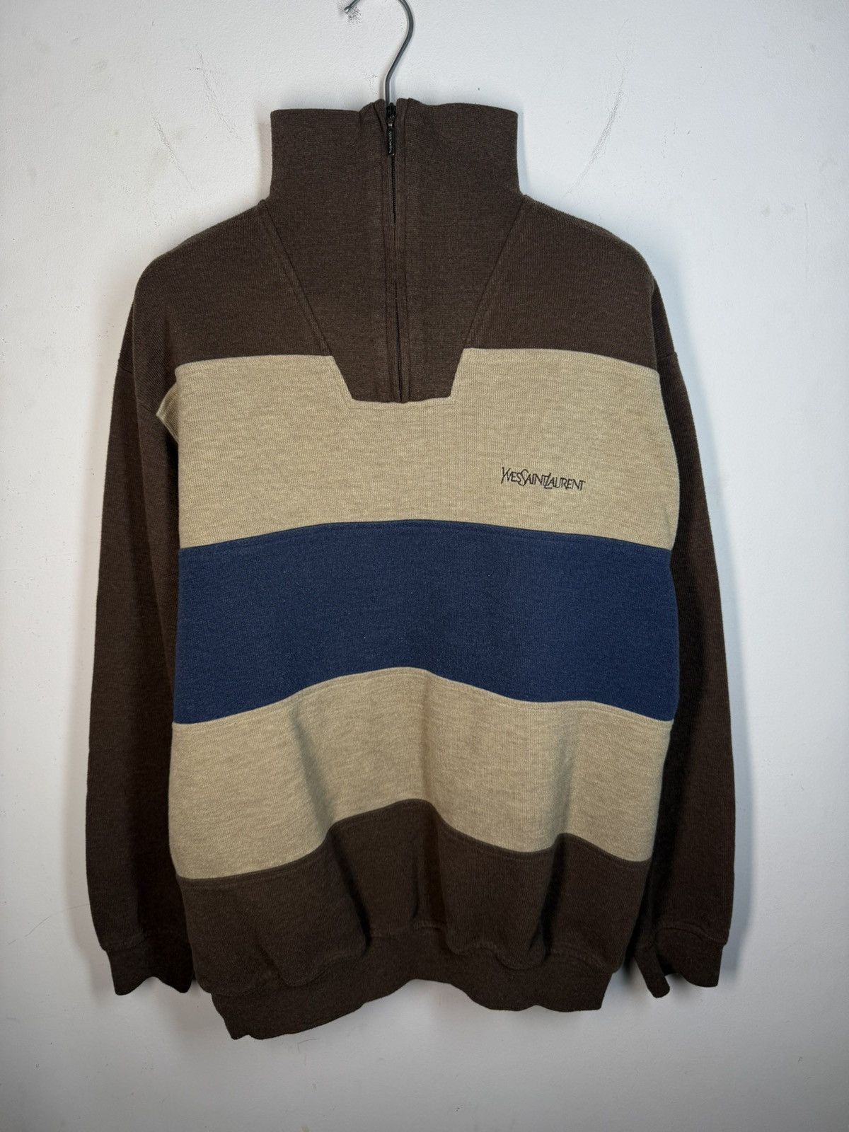 Yves Saint Laurent 90s YSL Sweatshirt 1/4 Quarter Zip Brown Vintage Sweater Size US L / EU 52-54 / 3 - 17 Thumbnail
