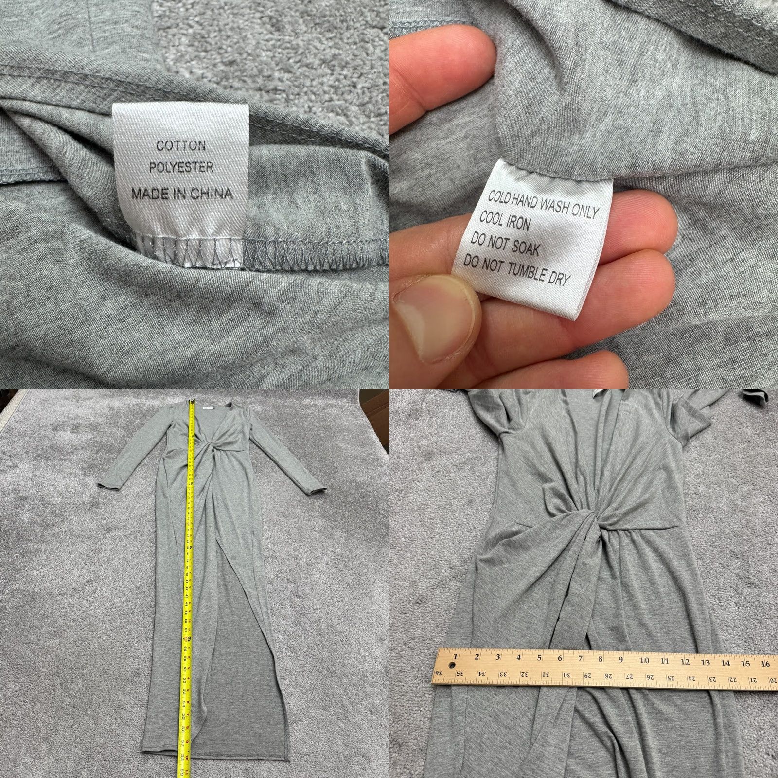Vintage Shareen Knotted Front High Slit Maxi Dress Womens 8 Gray Long Sleeve V-Neck Dress Size M / US 6-8 / IT 42-44 - 8 Thumbnail