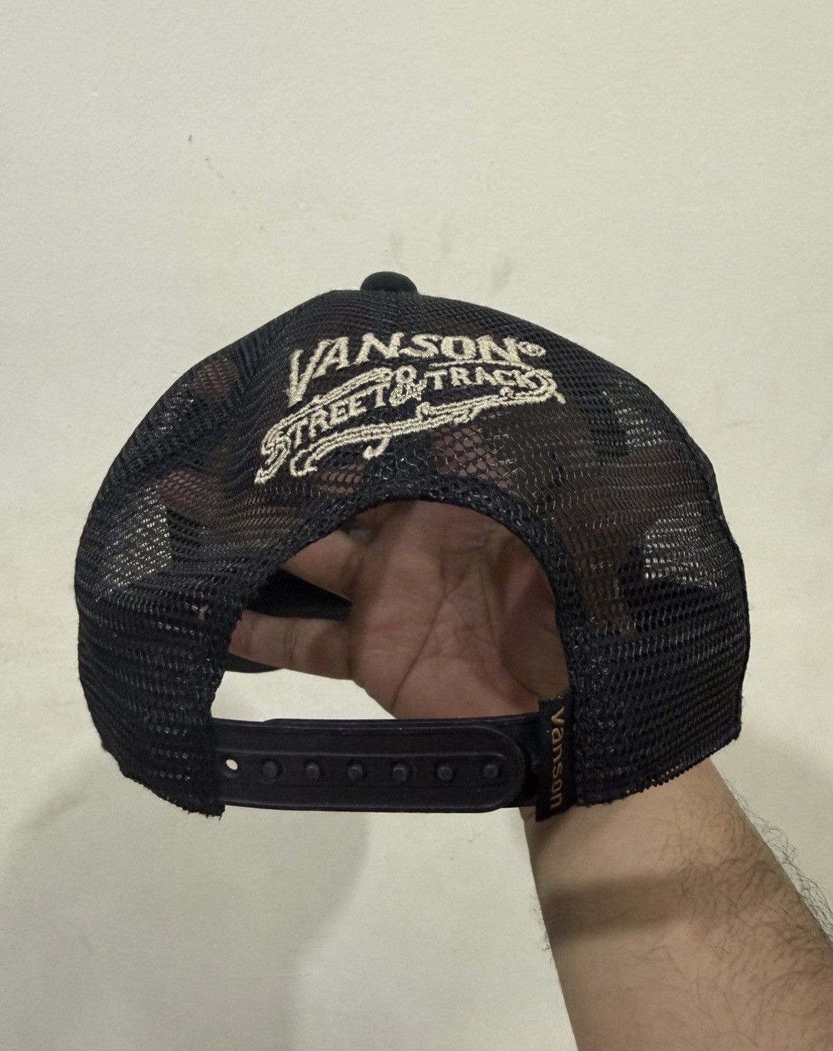 Vanson Leathers VTG Full Embroidery Vanson Distress Trucker Hat Size ONE SIZE - 4 Thumbnail