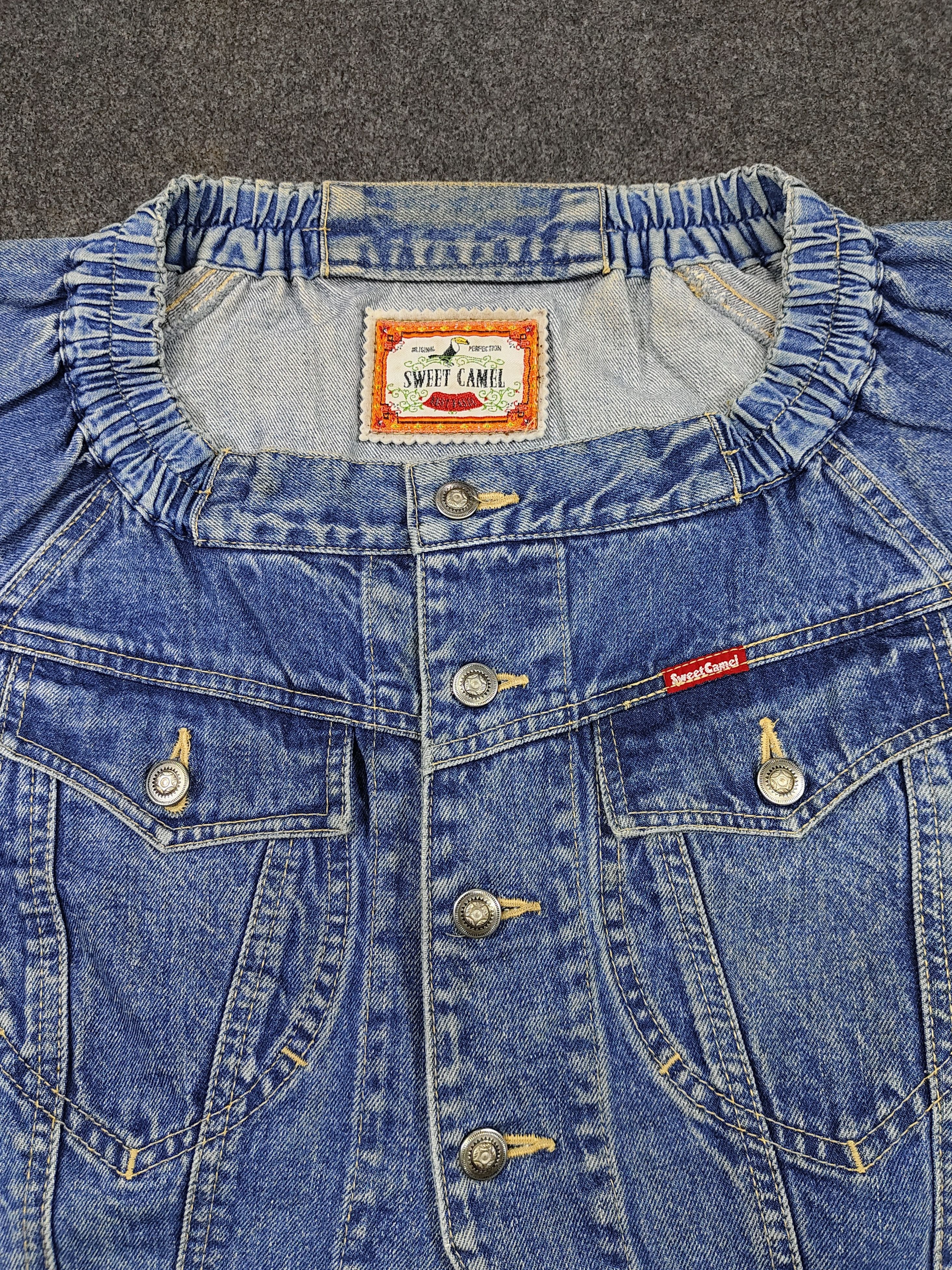 Japanese Brand 90s Sweat Camel- Off Shoulder Y2K Cropped Denim Jacket Size M / US 6-8 / IT 42-44 - 5 Thumbnail