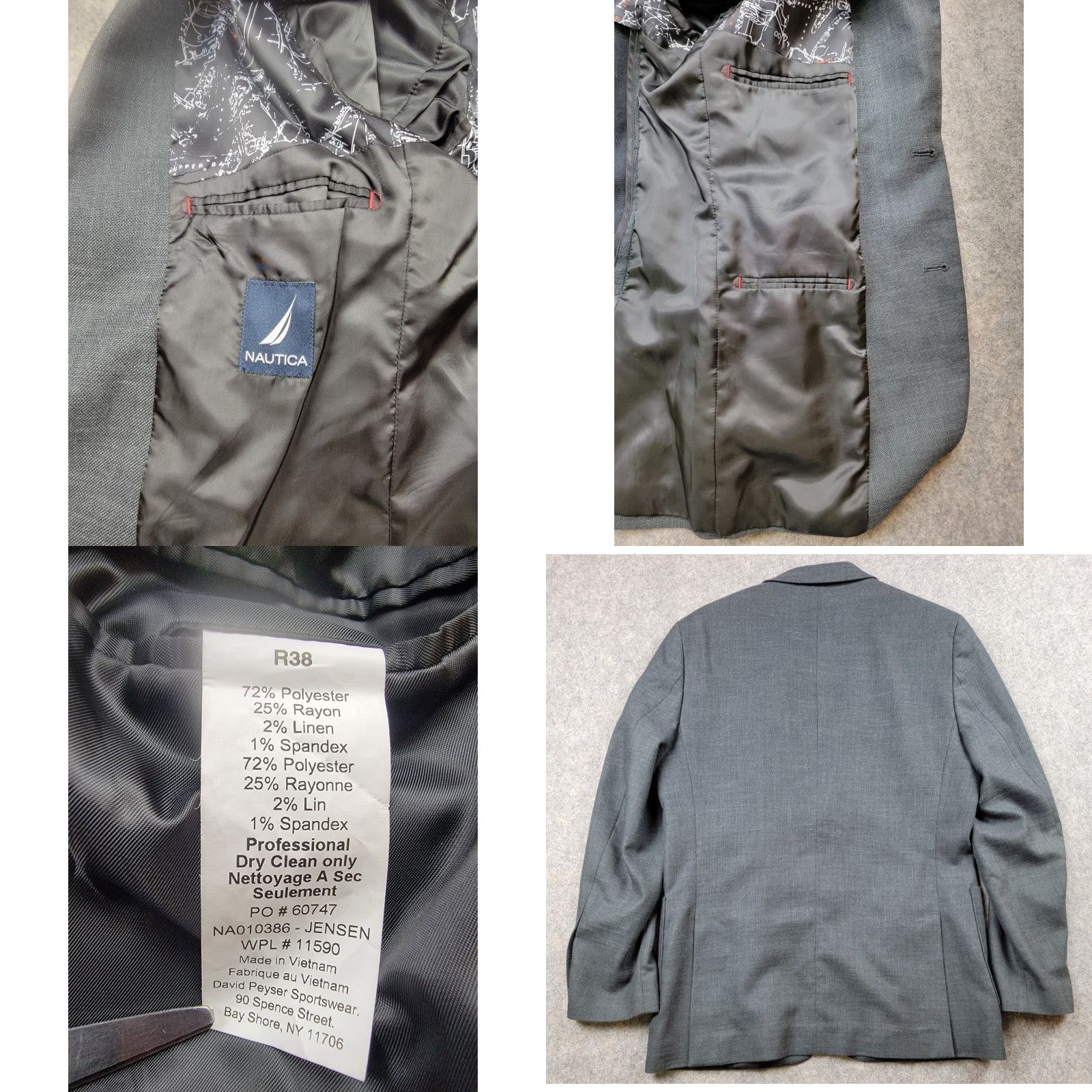 Nautica Nautica Suit Jacket Blazer Mens 38R Gray Double-Vented Linen Polyester Spandex Notch Hooked Two-Button Front Button Style Regular Modern City Classic Size 38R - 8 Thumbnail