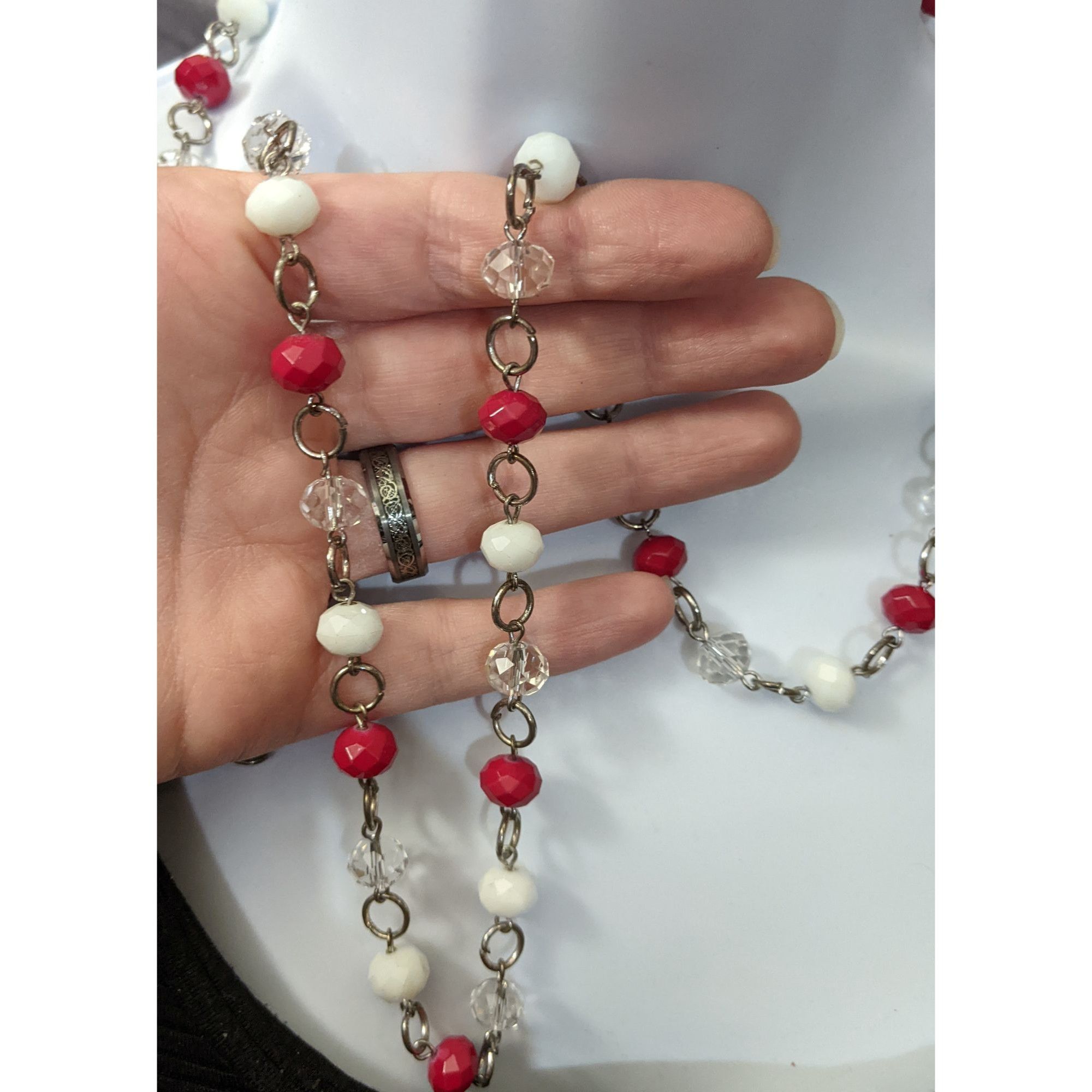 Other Red White And Clear Faceted Bead Necklace Size ONE SIZE - 2 Thumbnail
