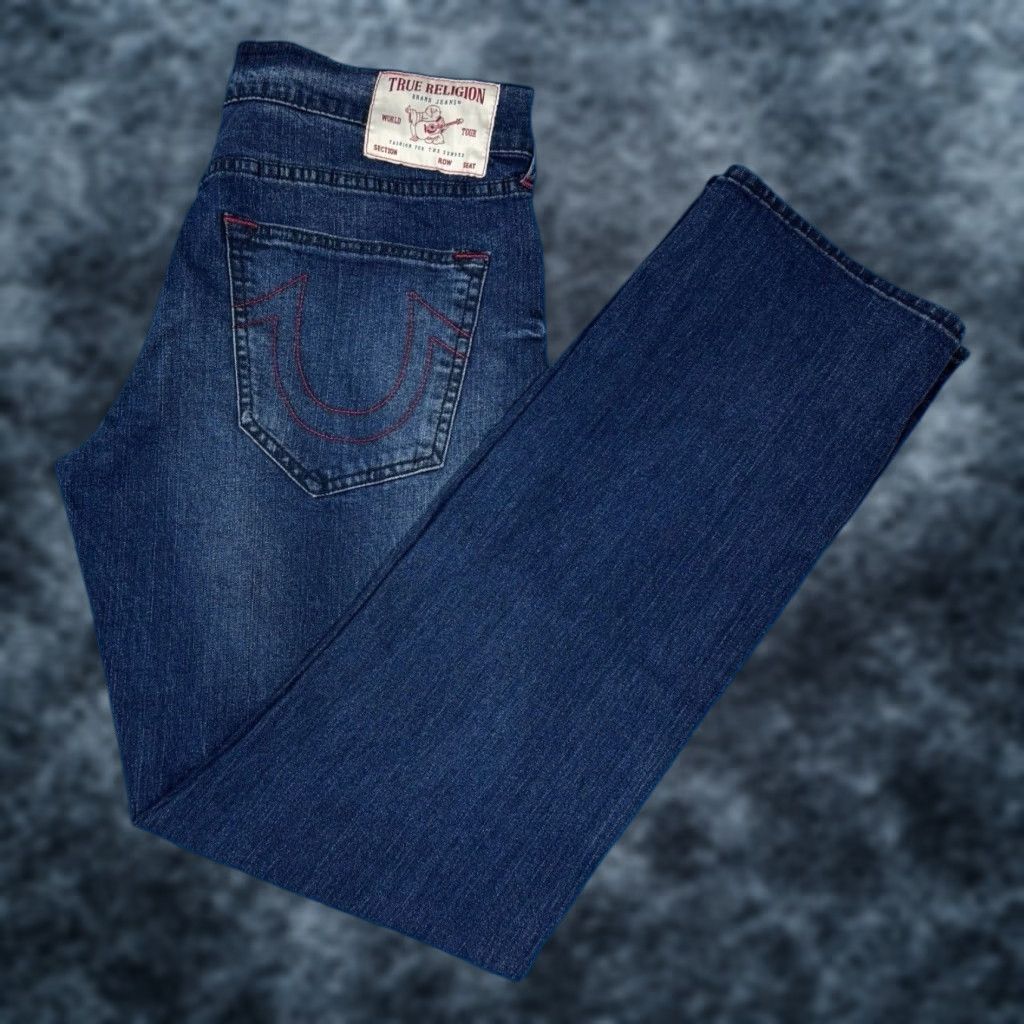 True Religion Mens Jeans Size 34x34 Ricky Relaxed Straight Blue